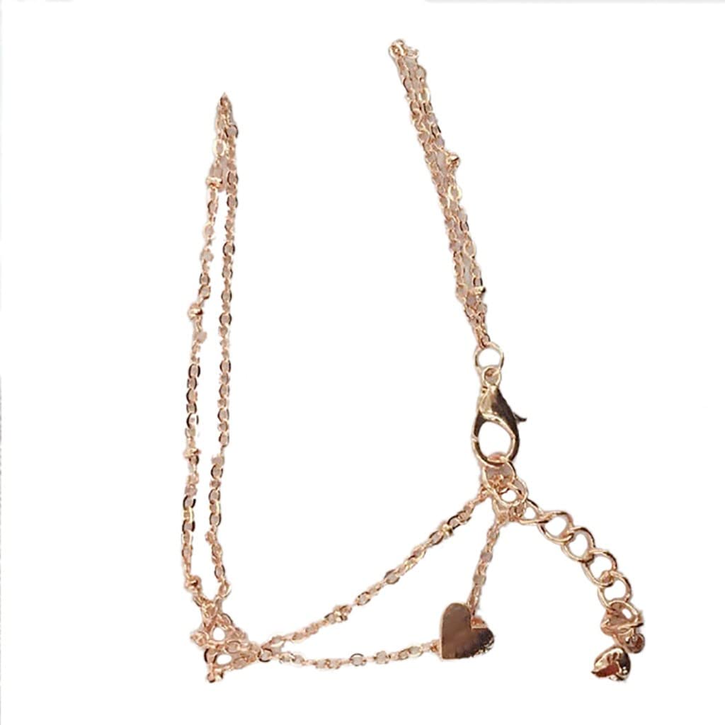 Elegant Double Heart Beaded Anklet Bracelet for Women - Gold Adjustable Wrap Chain Jewelry for Beach, Summer, Boho Style - Perfect for Parties, Vacations & Everyday Wear