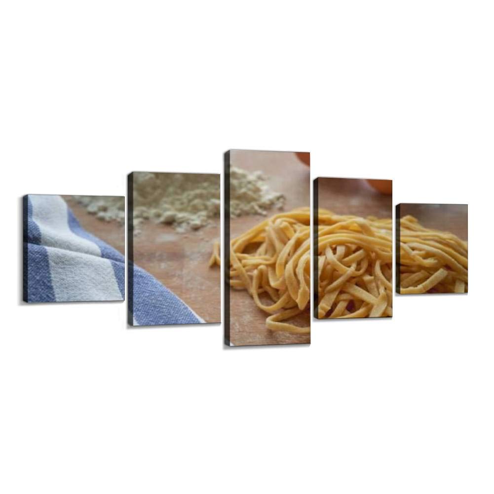 XEPPO Handmade Italian Stringozzi Pasta - Traditional Wheat Pasta Similar to Prints | Abstract Landscape Canvas Wall Art | 5-Piece Framed Modern Home Decor Set for Dining Room & Kitchen Display