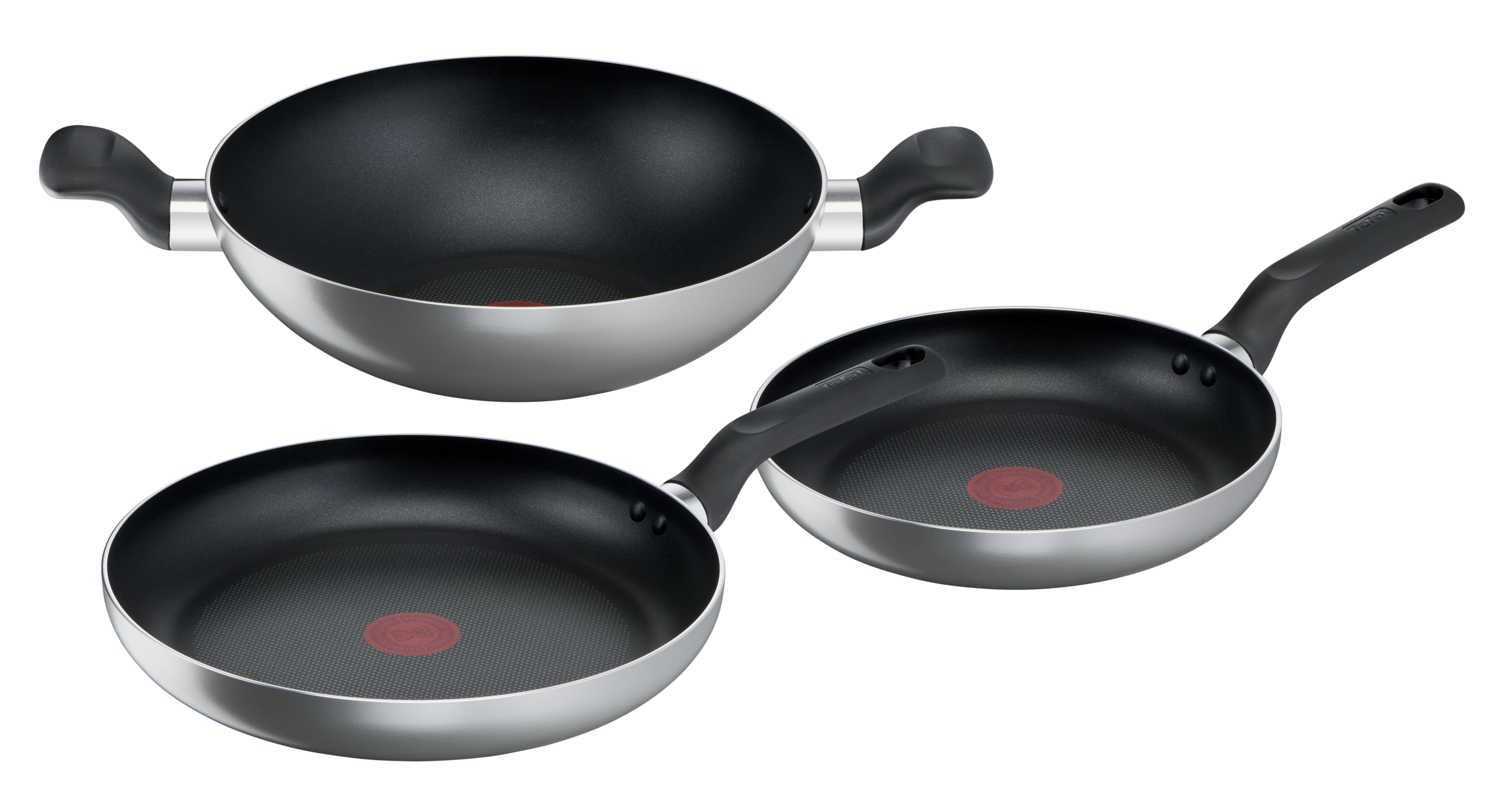 Tefal Matt Grey 3-Piece Nonstick Cookware Set - 24cm Frypan, 28cm Frypan & 28cm Wok - User Manual & FAQs Included - Perfect for Frying, Stir-Frying & Everyday Cooking