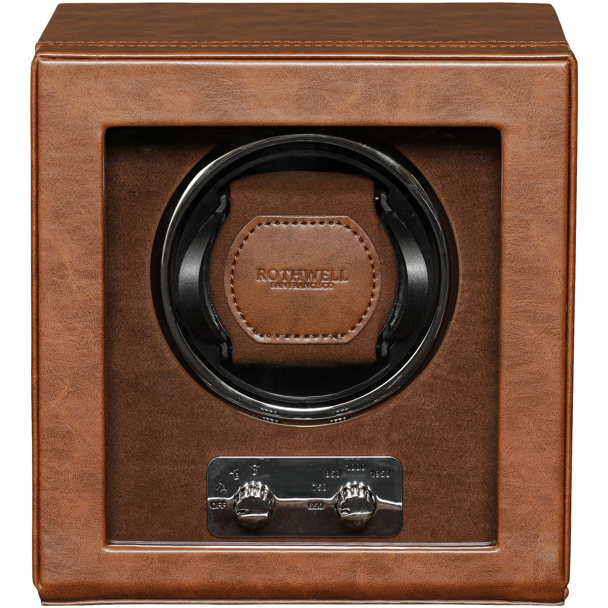 Premium ROTHWELL Single Automatic Watch Winder - Ultra Quiet Motor, 3 Speed Settings & Adjustable Rotation - Luxury Tan/Brown Leather - Perfect for Watch Collectors & Automatic Timepiece Storage