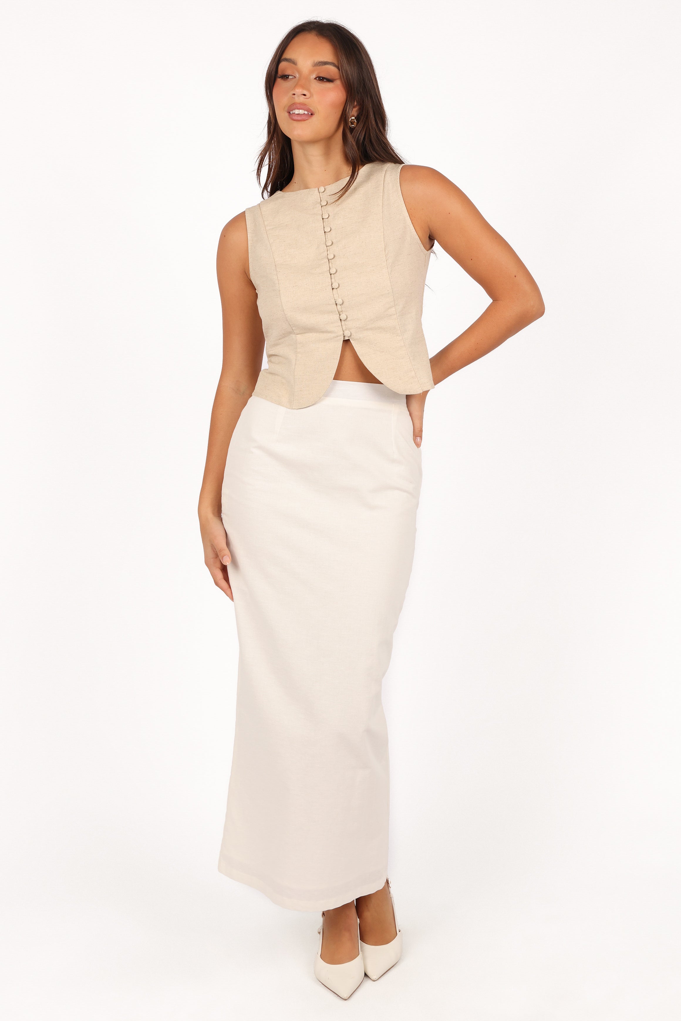 Daniella Women's Linen Vest - Soft Breathable Summer Cardigan in Oatmeal | Casual Outfit for Beach, Office & Outdoor Activities