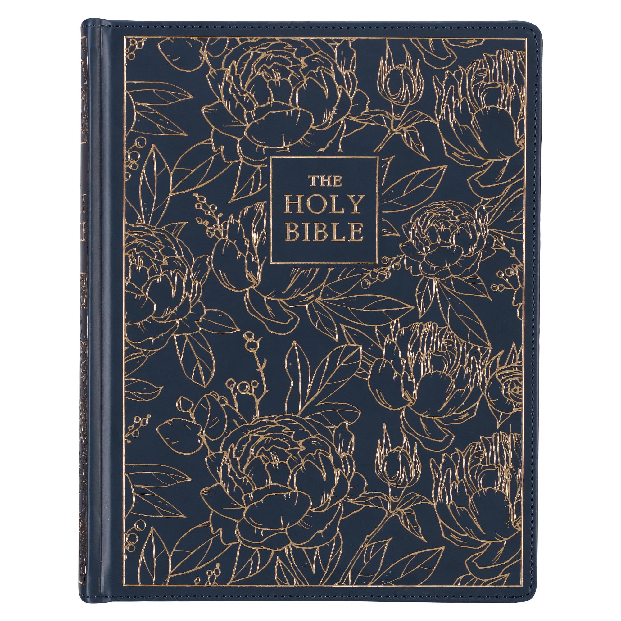 KJV Large Print Note-Taking Bible - Faux Leather Hardcover, Navy Gold Floral for Study & Worship