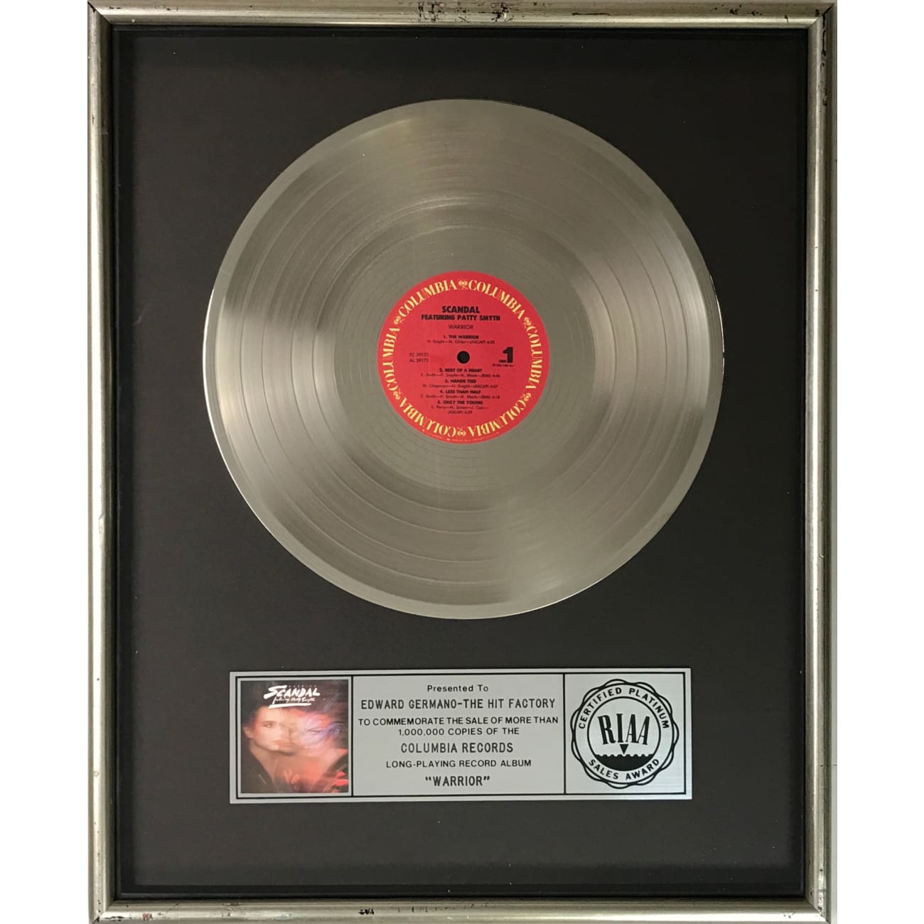 Scandal ft. Patty Smyth - Warrior RIAA Platinum Album Award - Perfect for Music Collectors & 80s Rock Fans