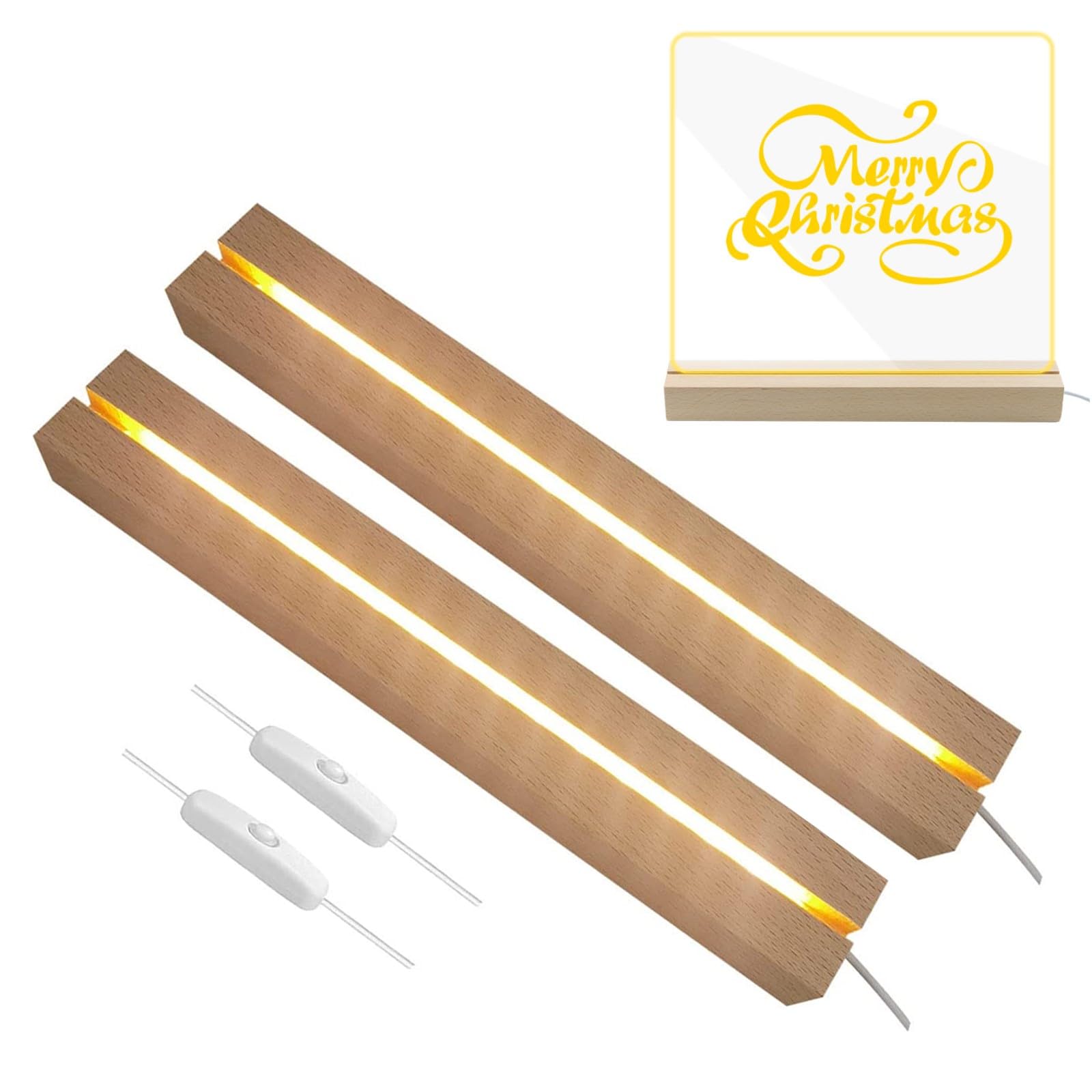 11.81 Inch LED Light Display Base - 2 Pack Wooden Pedestal for Acrylic & Glass Art, USB-Powered Night Light with Switch - Perfect for 3D Crystal Displays, Home Decor, and Gift Presentations