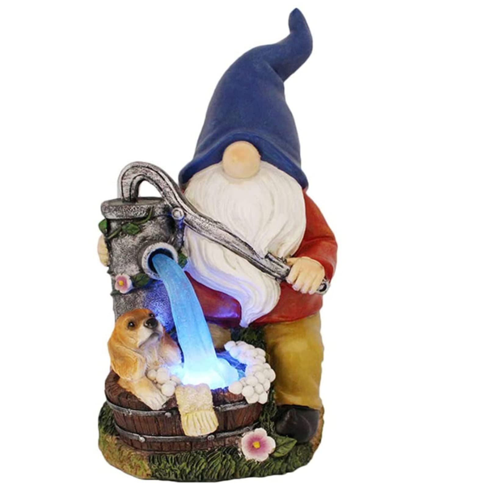 Waterproof Resin Garden Gnome Statue with Water Pump - Outdoor & Indoor Lawn, Patio, Yard Decor - Perfect Gift for Garden Enthusiasts (Blue) - Ideal for Fairy Gardens, Backyard Landscaping, and Home Decoration