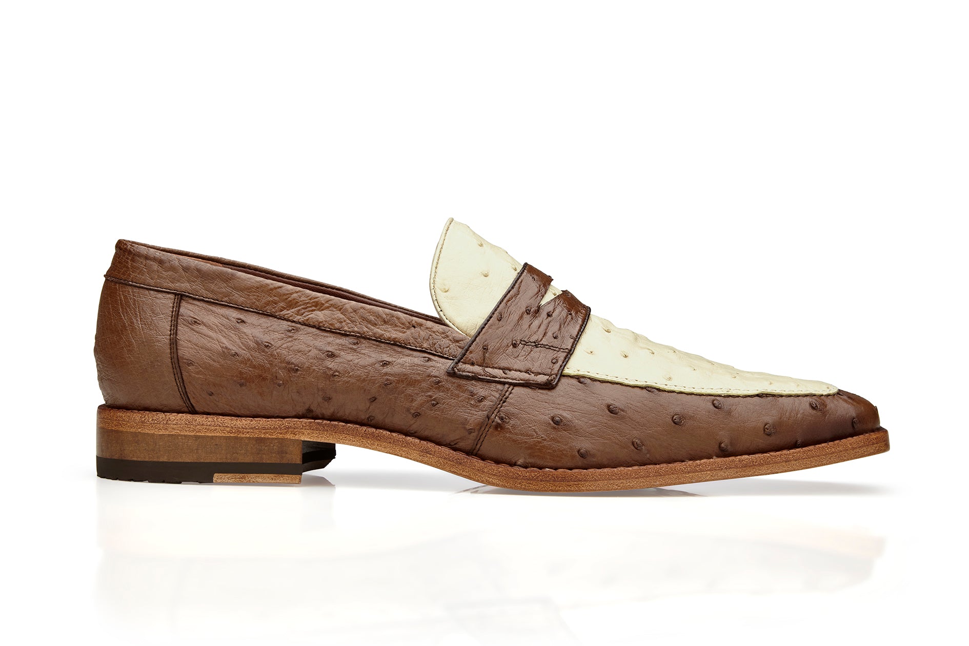 Belvedere Espada Genuine Ostrich Leather Dress Shoes for Men - Tabac/Bone 02440 - Perfect for Business Meetings & Formal Occasions