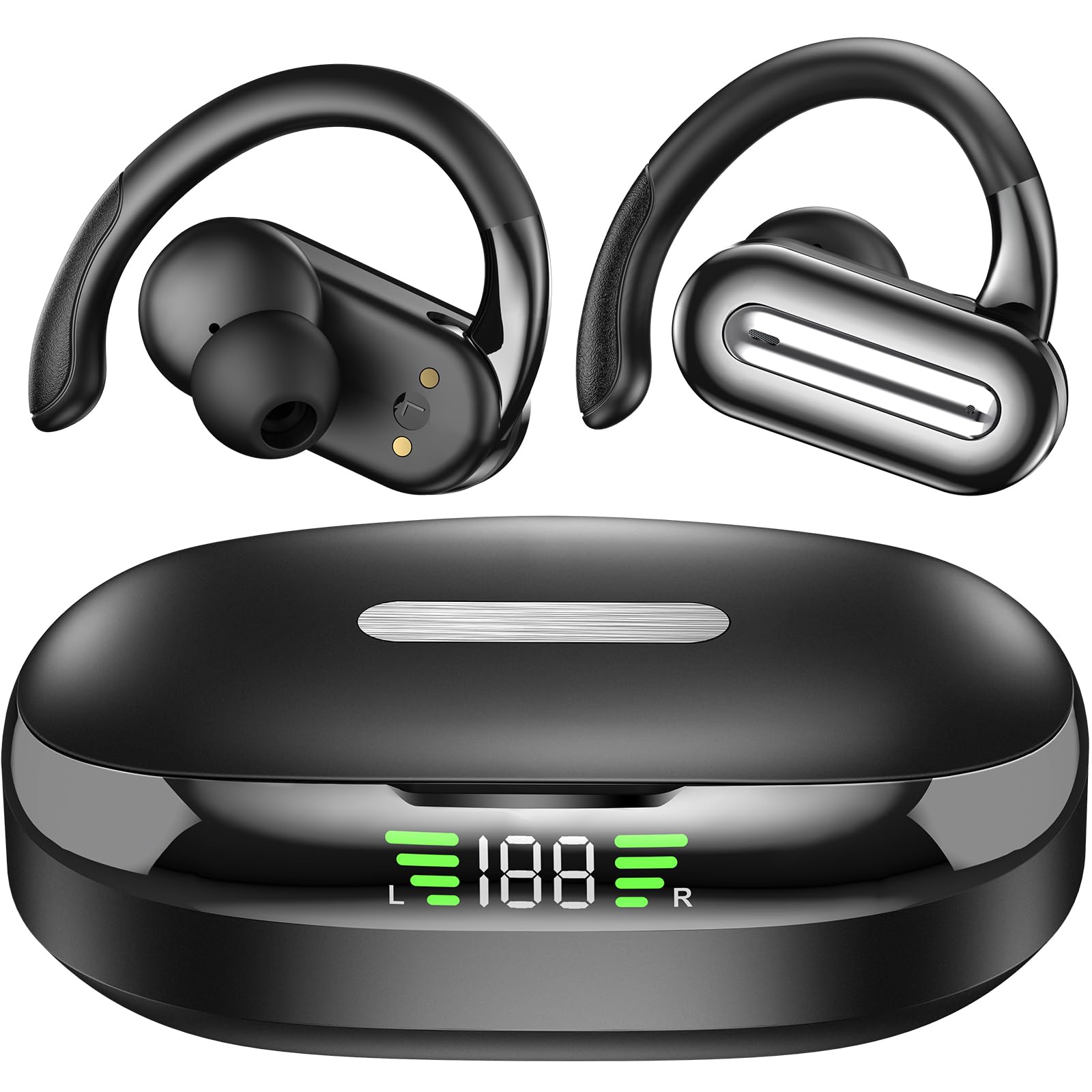 Wireless Bluetooth 5.4 Earbuds with Ear Hooks, ENC Noise Cancelling Mic, Sports Headphones for Running, Workout, Gym - Compatible with Laptop, Tablet & Phones - Perfect for Exercise, Commuting & Travel