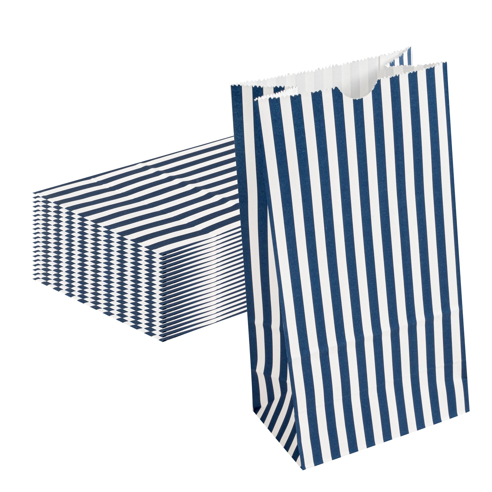 Blue and White Striped Paper Bags - 4 lb Capacity, 5 x 3.25 x 9.5 Inches - Pack of 100 - Perfect for Gift Wrapping, Party Favors, and Retail Packaging