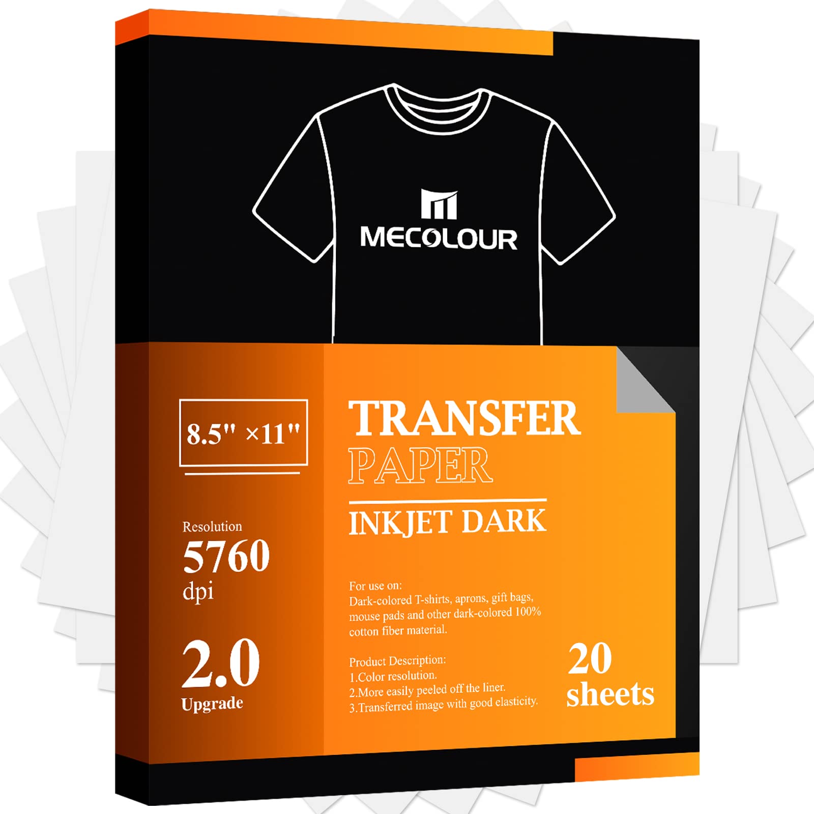 Premium MECOLOUR Iron-On Heat Transfer Paper for Dark Fabrics - 20 Sheets 8.5