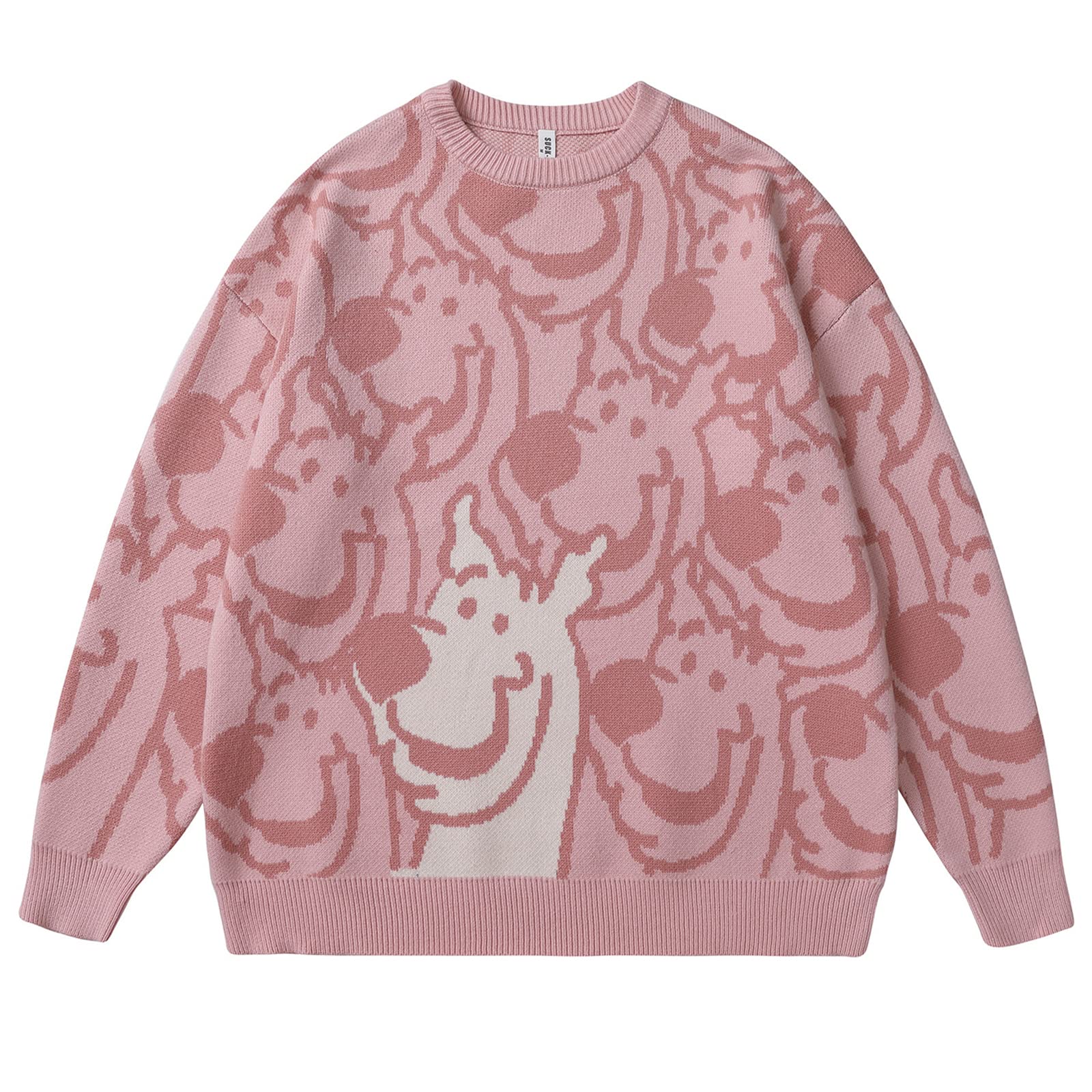 Korean Style Oversized Sweater for Men - Cute Cartoon Dog Print Harajuku Fashion Knit Pullover | Casual Winter Wear, Street Style, Loungewear, Gift for Dog Lovers