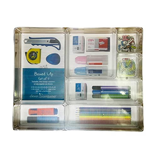RoomForLife - Set of 10 Clear Plastic Desk Drawer Organizers | Stackable & Separately Usable | Office & Home Storage Solution | Perfect for Stationery, Makeup, Jewelry & Small Items Organization