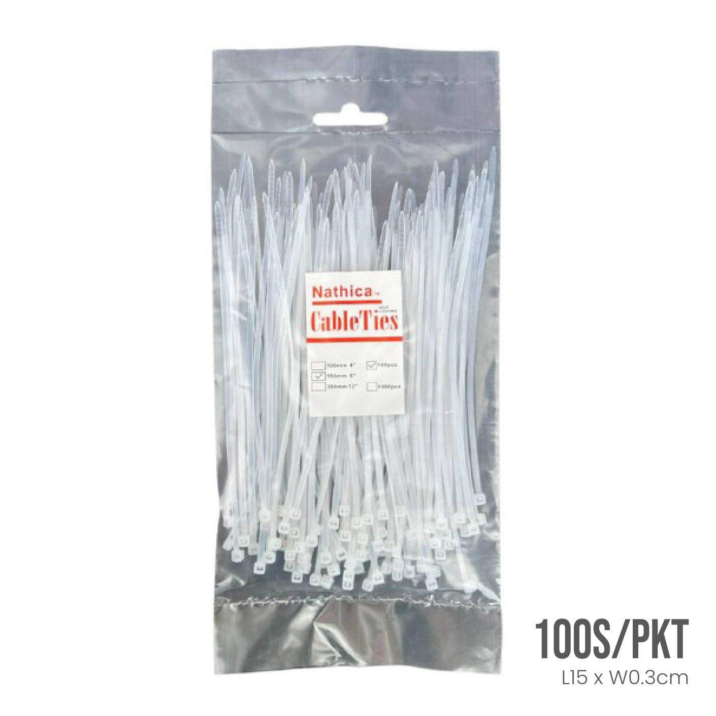 100-Pack 3x150mm White Nylon Cable Ties - Heavy Duty Zip Ties for Organizing Wires, Cables & Home/Office Use (HFH5091)