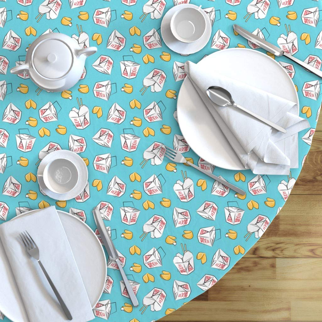 Custom Printed Spoonflower Cotton Sateen Tablecloth - 90 Inch Round Blue Fortune Cookie Chinese Food Design | Washable Dining Table Cover for Restaurants, Parties & Home Decor