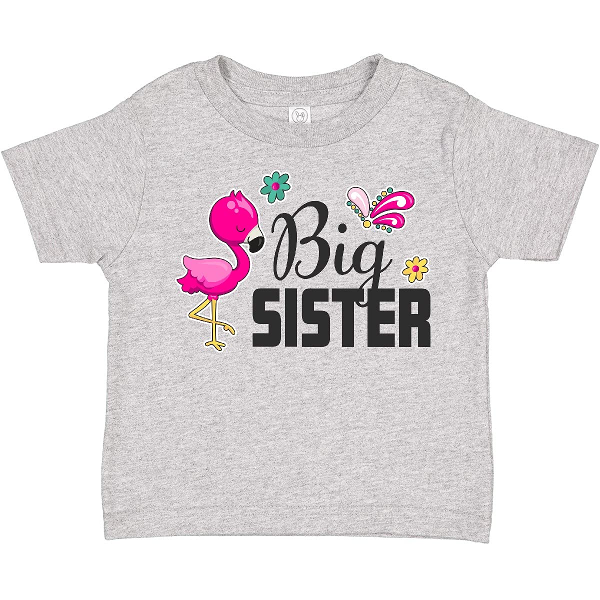 Inktastic Big Sister with Flamingo and Flowers Toddler T-Shirt - Cute Floral Graphic Tee for Toddler Girls - Perfect for Sibling Matching Outfits, Birthday Gifts & Family Photos