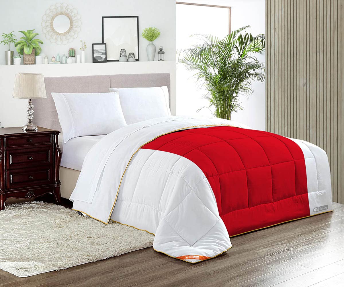 Premium California King Comforter Set - 300 GSM Plush Siliconized Microfiber Fill, Blood Red Contrast Design, Quilted Fluffy Soft Duvet Insert with Pillowcases & Piping for Luxurious Bedroom Decor