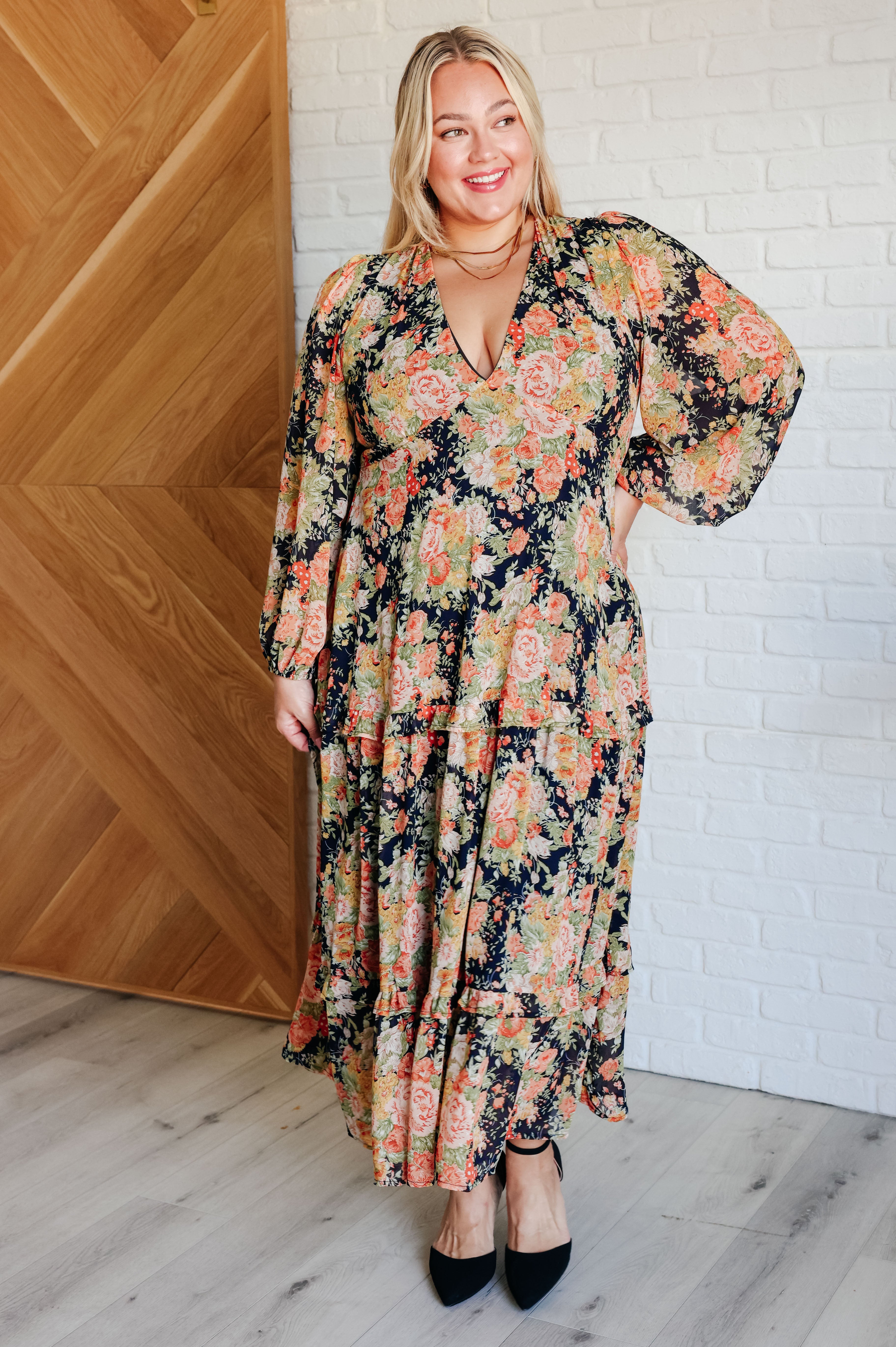 My Heart Will Go On Elegant Tiered Balloon Sleeve Dress for Women | Romantic Date Night & Special Occasion Outfit