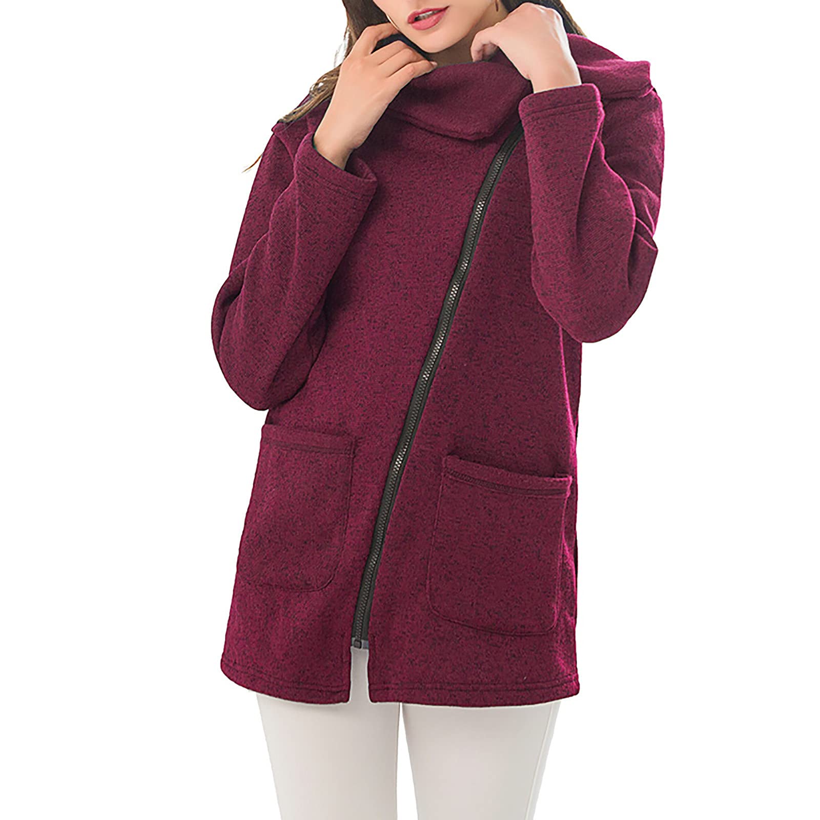 Women's Cashmere Side Zipper Sweatshirt Jacket - Cozy Winter & Autumn Pullover with Double Neck Design for Casual Outfits | Perfect for Work, Travel & Daily Wear