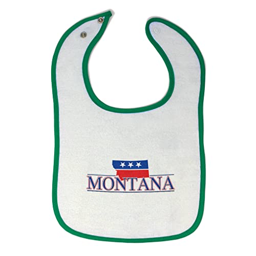Montana State Map Baby Bibs & Burp Cloths - Soft Cotton Toddler Feeding Essentials for Boys & Girls (White & Green Design) - Perfect for Mealtime, Travel, and Photo Shoots