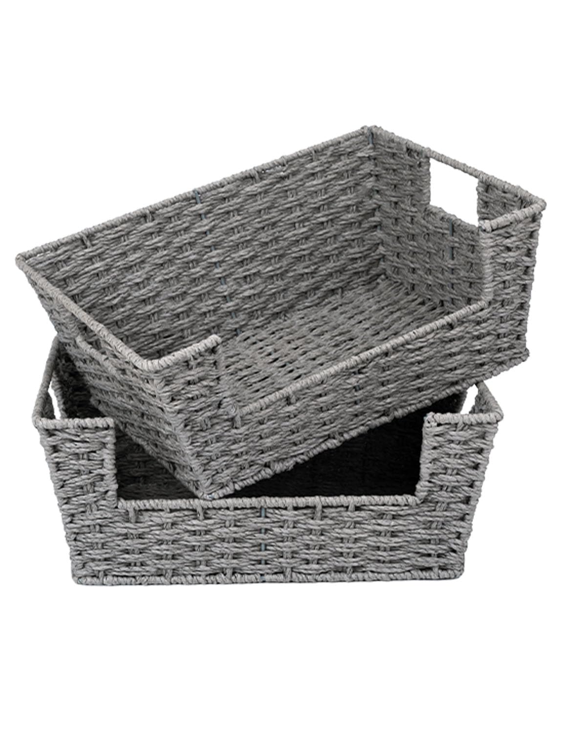StorageWorks Wicker Baskets for Home Organization - 2 Pack Grey Handwoven Pantry & Shelf Storage Baskets | Perfect for Kitchen, Bathroom, Closet & Office Organization