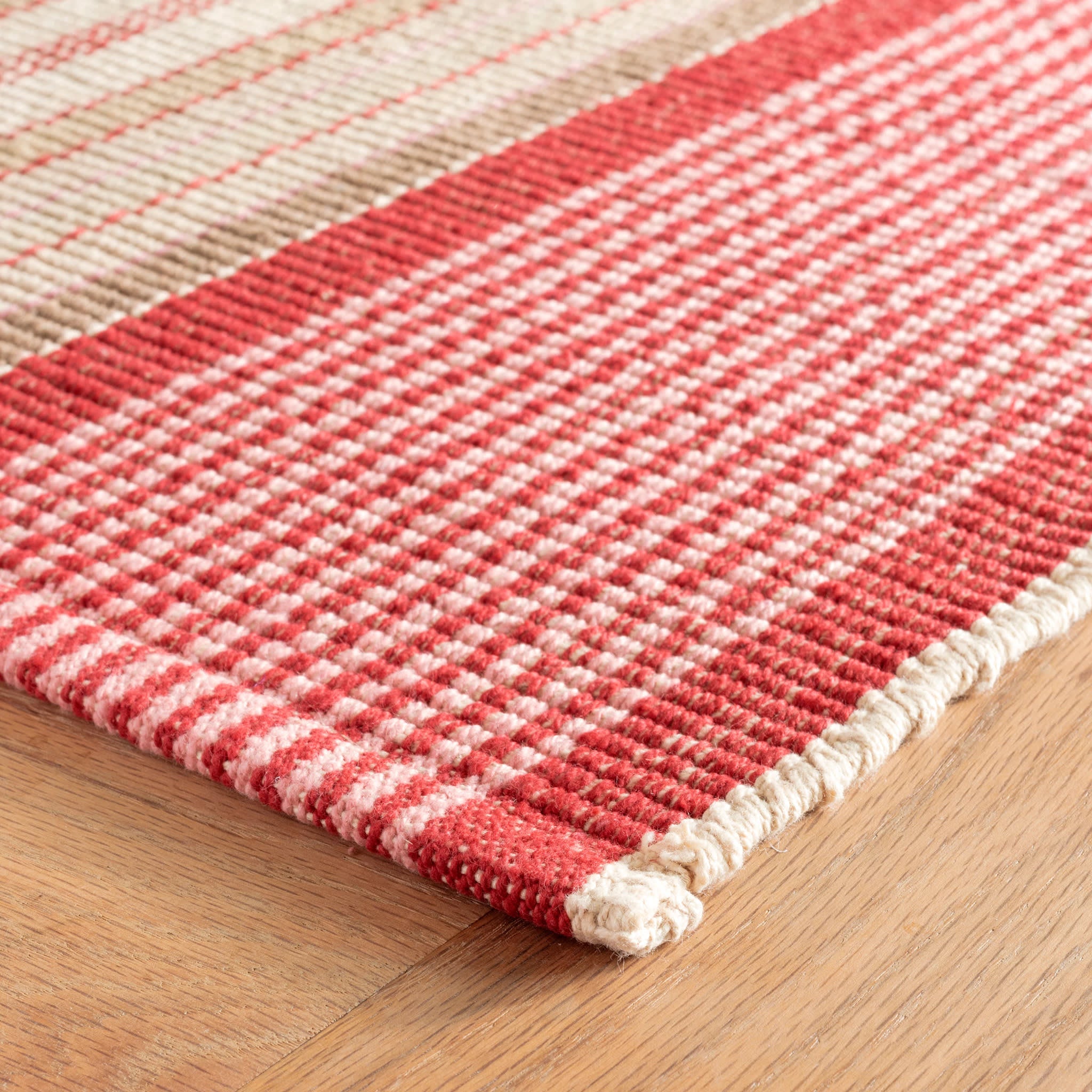 Handwoven Cotton Area Rug - Framboise Red Bohemian Style for Living Room, Bedroom & Nursery Decor
