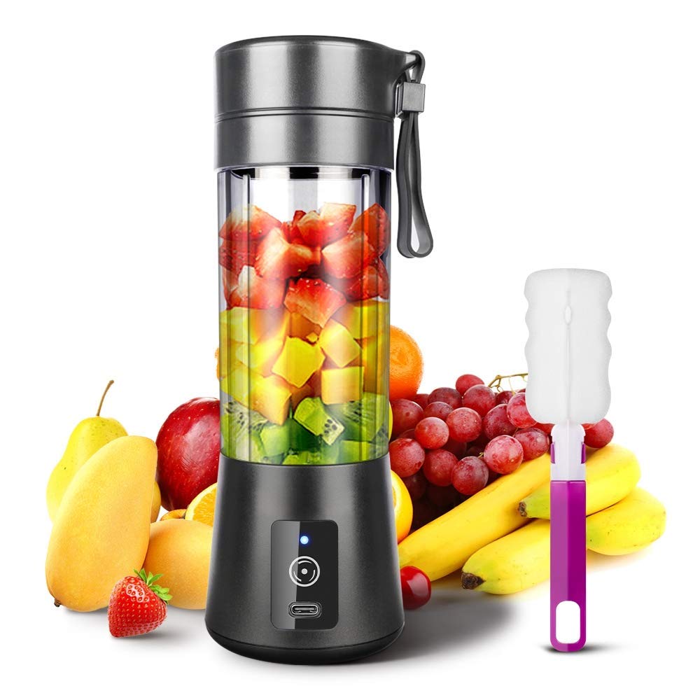 Portable Blender for Smoothies & Shakes - YKSINX Personal Mini Blender with 3D Six Blades, 13oz USB Rechargeable Travel Fruit Juicer Cup (2000mAh, Black) - Perfect for Home, Office, Gym & Outdoor Adventures