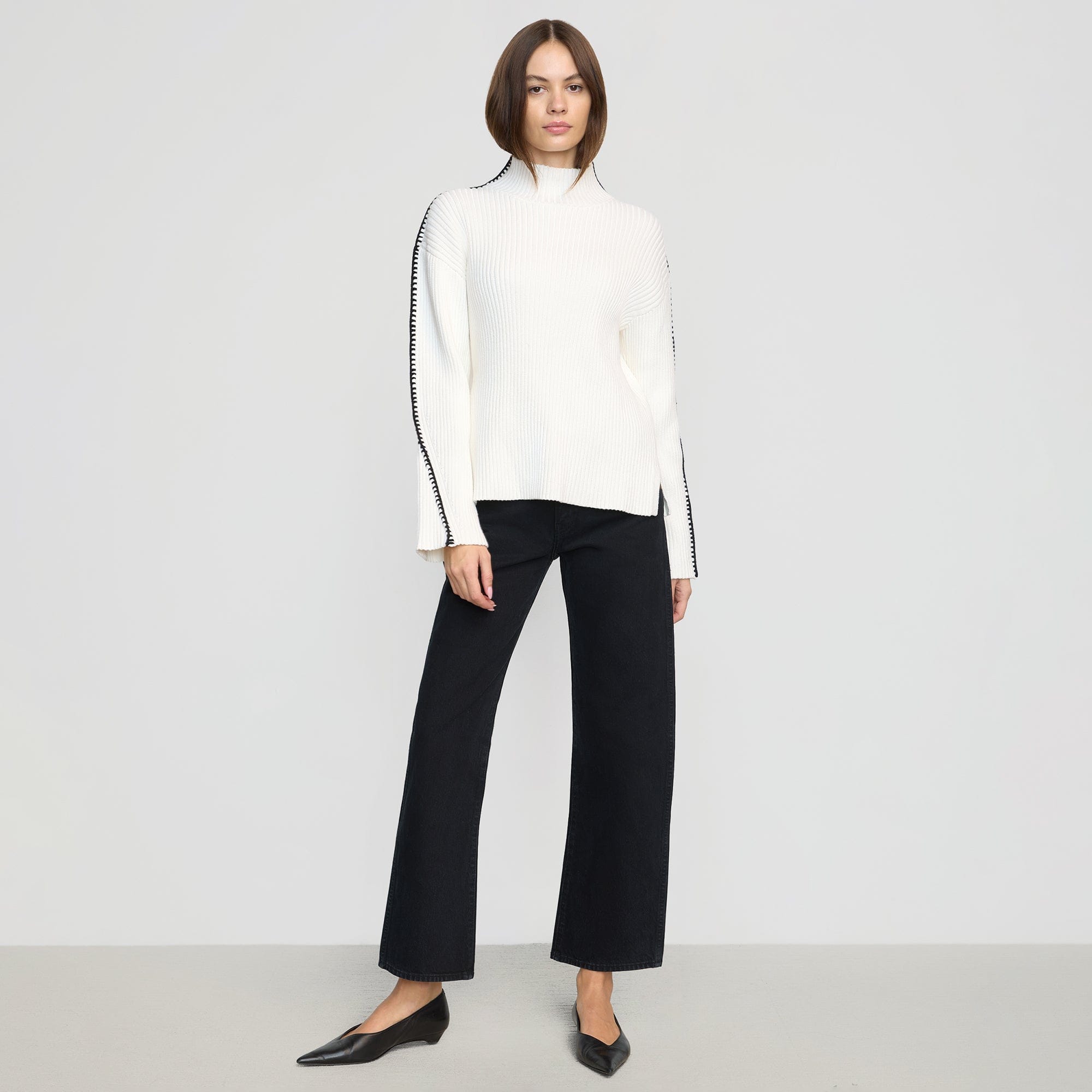 Aki Organic Cotton Contrast Stitch Sweater for Women - Soft Comfortable Pullover with Unique Stitching - Perfect for Casual Wear, Office Outfits & Fall Fashion