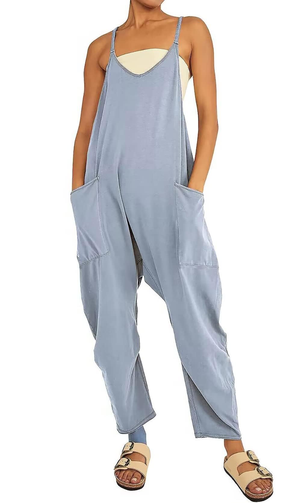 Women's Casual Summer Rompers - Sleeveless Loose Spaghetti Strap Jumpsuit Overalls | Beach Outfit, Vacation Wear, Weekend Comfort