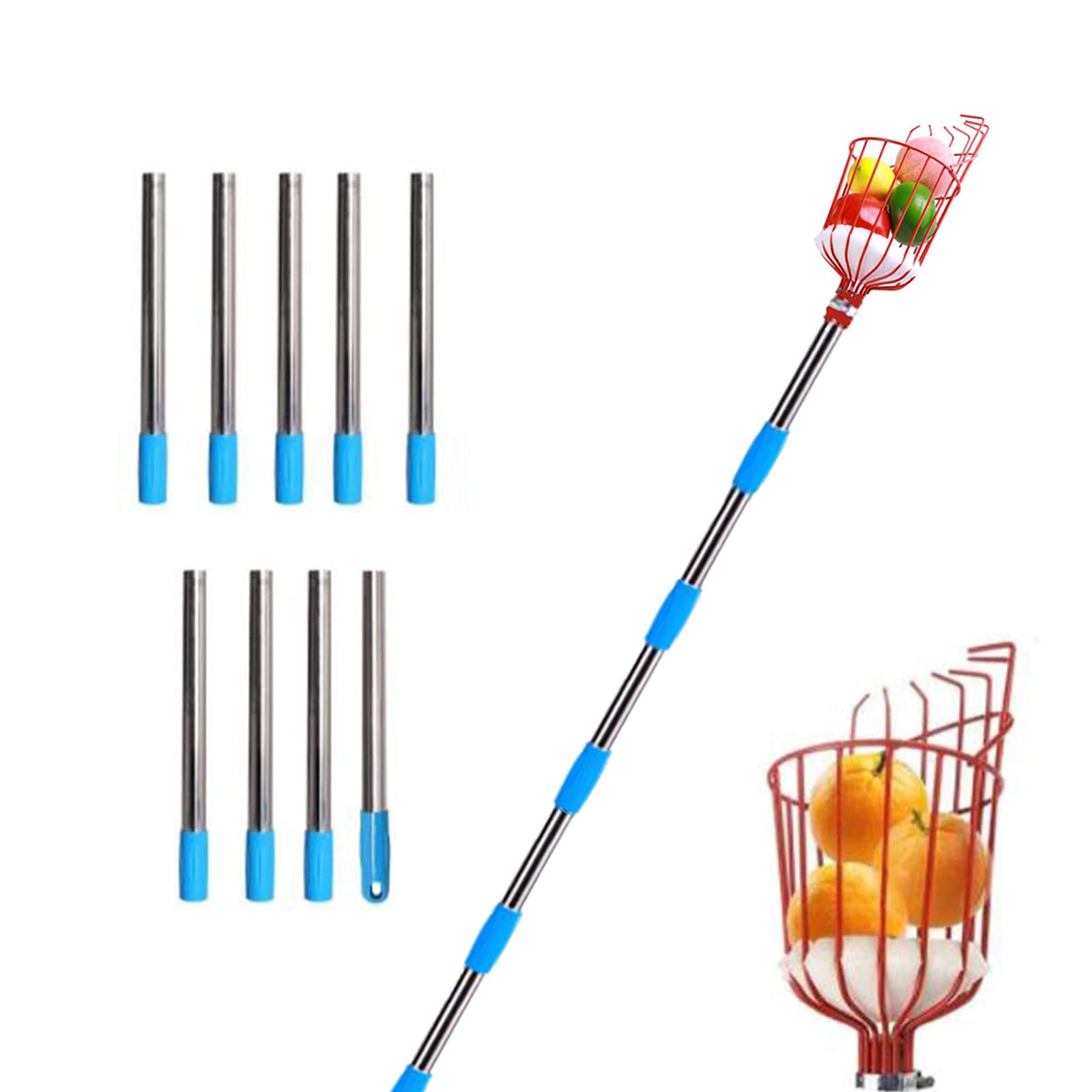 Lxiluv Telescopic Fruit Picker with Basket - 1.6m to 4m Adjustable Length for Gentle Harvesting - Perfect for Apples, Pears, and Citrus Fruits in Home Gardens or Orchards
