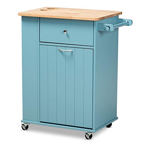 BOWERY HILL Sky Blue Wooden Kitchen Storage Cart with Wheels - Perfect for Small Spaces, Pantry Organization, and Mobile Cooking Station in Apartments & Dorms
