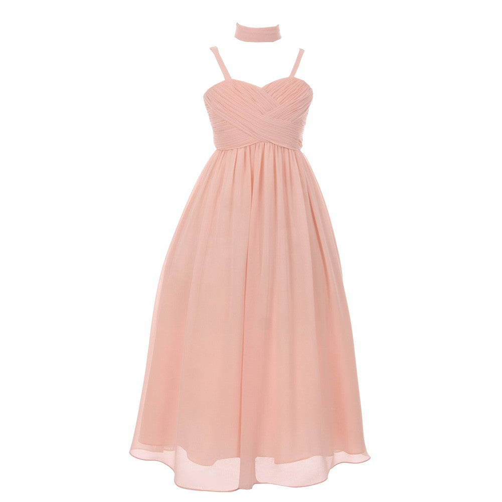 Elegant Chiffon Pleated Blush Top Shawl - Junior Bridesmaid Dress for Big Girls Size 8-16 | Perfect for Weddings, Prom & Formal Occasions
