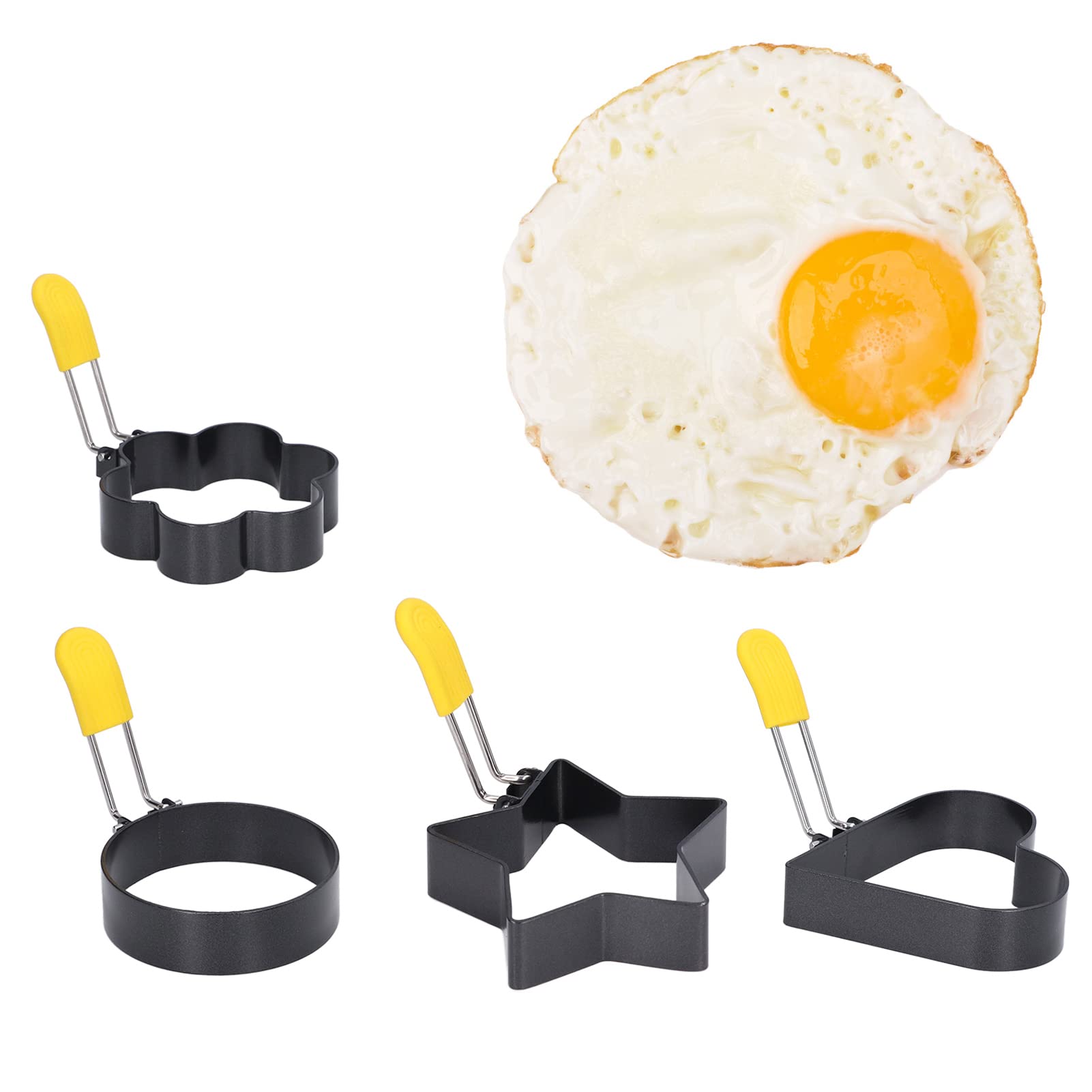 Non-Stick Stainless Steel Egg Rings Set with Folding Handle & Silicone Brush - Perfect for Pancakes, Fried Eggs, and Breakfast Sandwiches - Essential Kitchen Cookware for Home Chefs