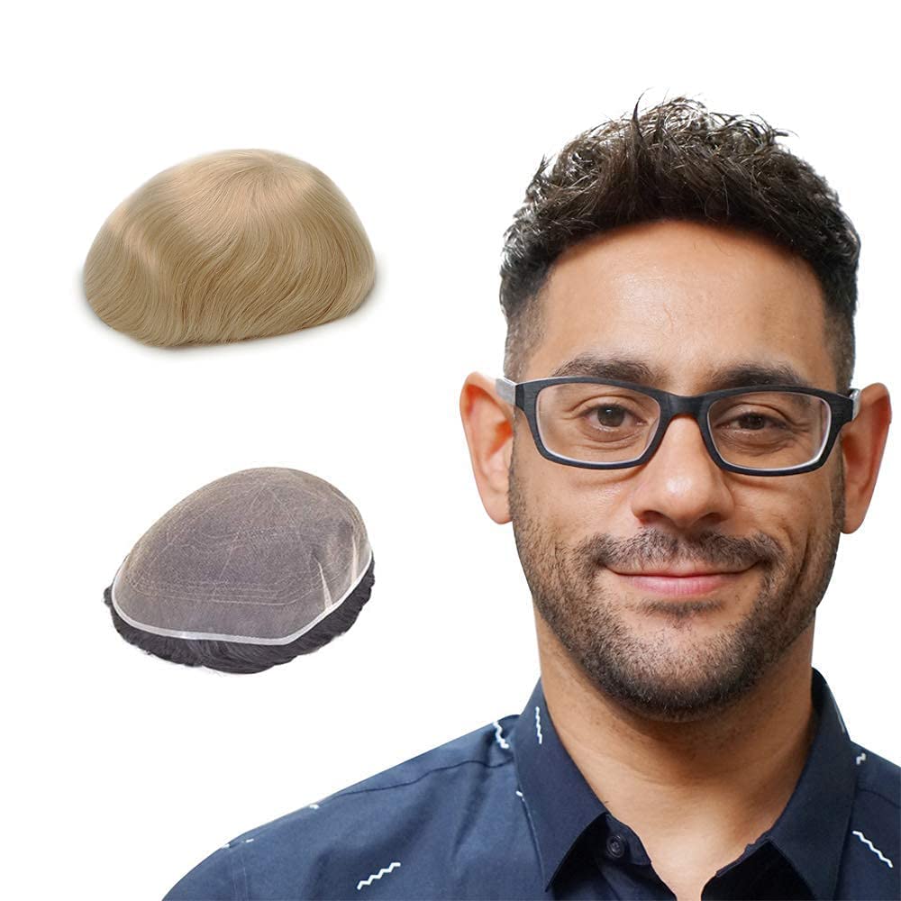 Premium European Human Hair Toupee for Men - 8x10 Inch Full French Lace Hairpiece with Natural Hairline | #22 Light Blonde Hair Replacement System | Perfect for Daily Wear, Special Occasions & Hair Loss Solutions