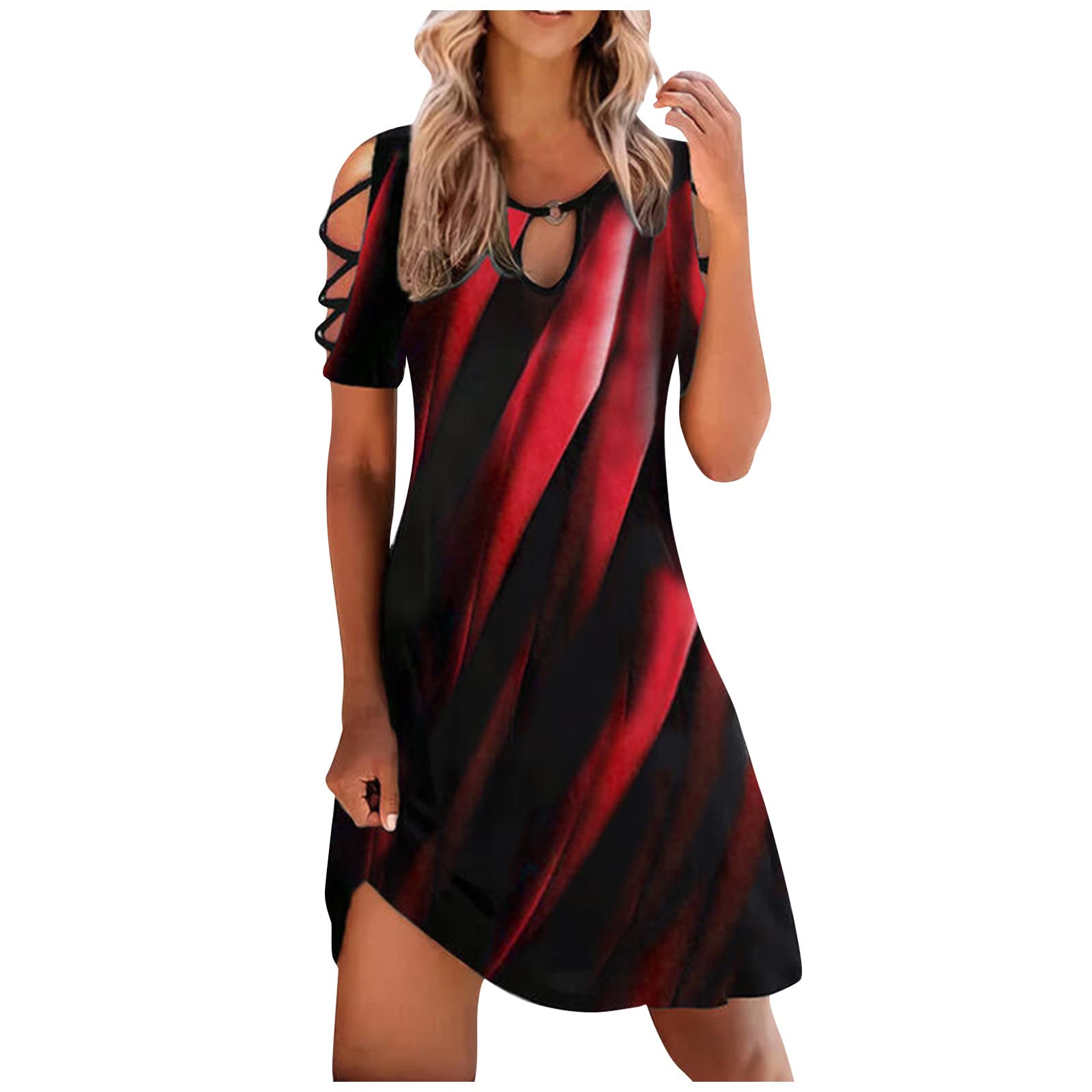 MOBCTG Women's Casual Striped Short Sleeve Summer Dress - Flowy A-Line Style for Beach, Vacation & Everyday Wear | Cute Fashion Dresses for Women