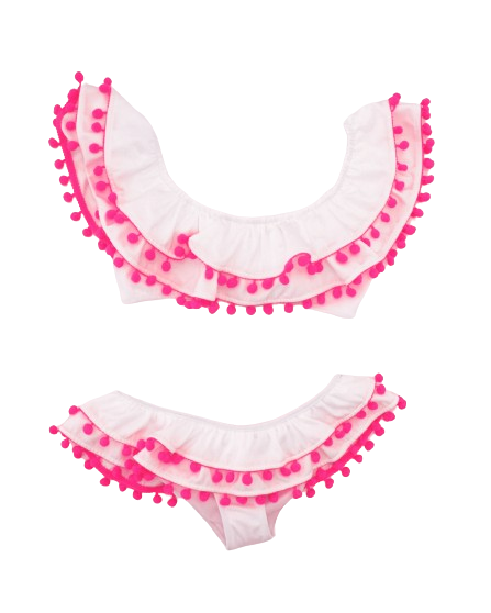 ALINA BIKINI White Hot Pink Pompon - Sexy Swimwear for Women, Beach Vacation & Pool Party