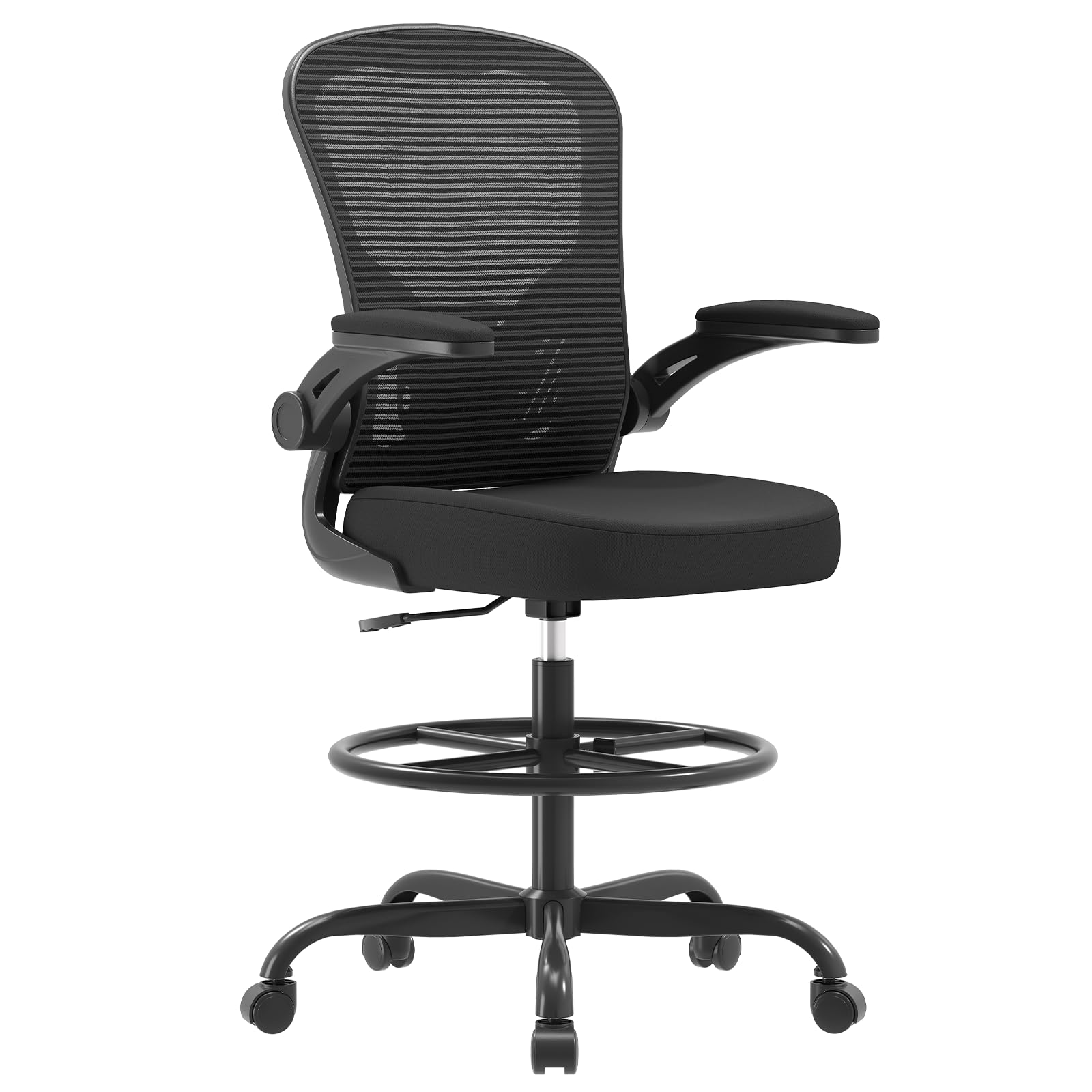 Synorla Ergonomic Drafting Chair - Adjustable Height Office Chair with Flip-Up Armrests, Breathable Mesh Back & Lumbar Support, Footrest Ring for Standing Desks - Perfect for Home Office, Studio & Architectural Workstations