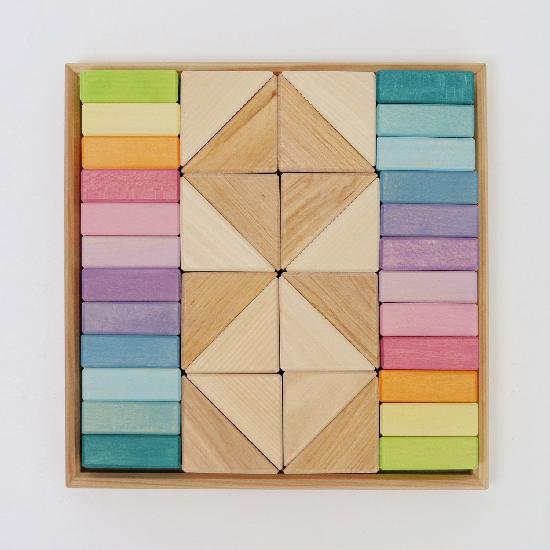Grimm's Pastel Duo Wooden Building Blocks Set - Educational Montessori Toys for Kids, Creative Open-Ended Play for Toddlers & Preschoolers (Perfect for Home, Classroom & Daycare)