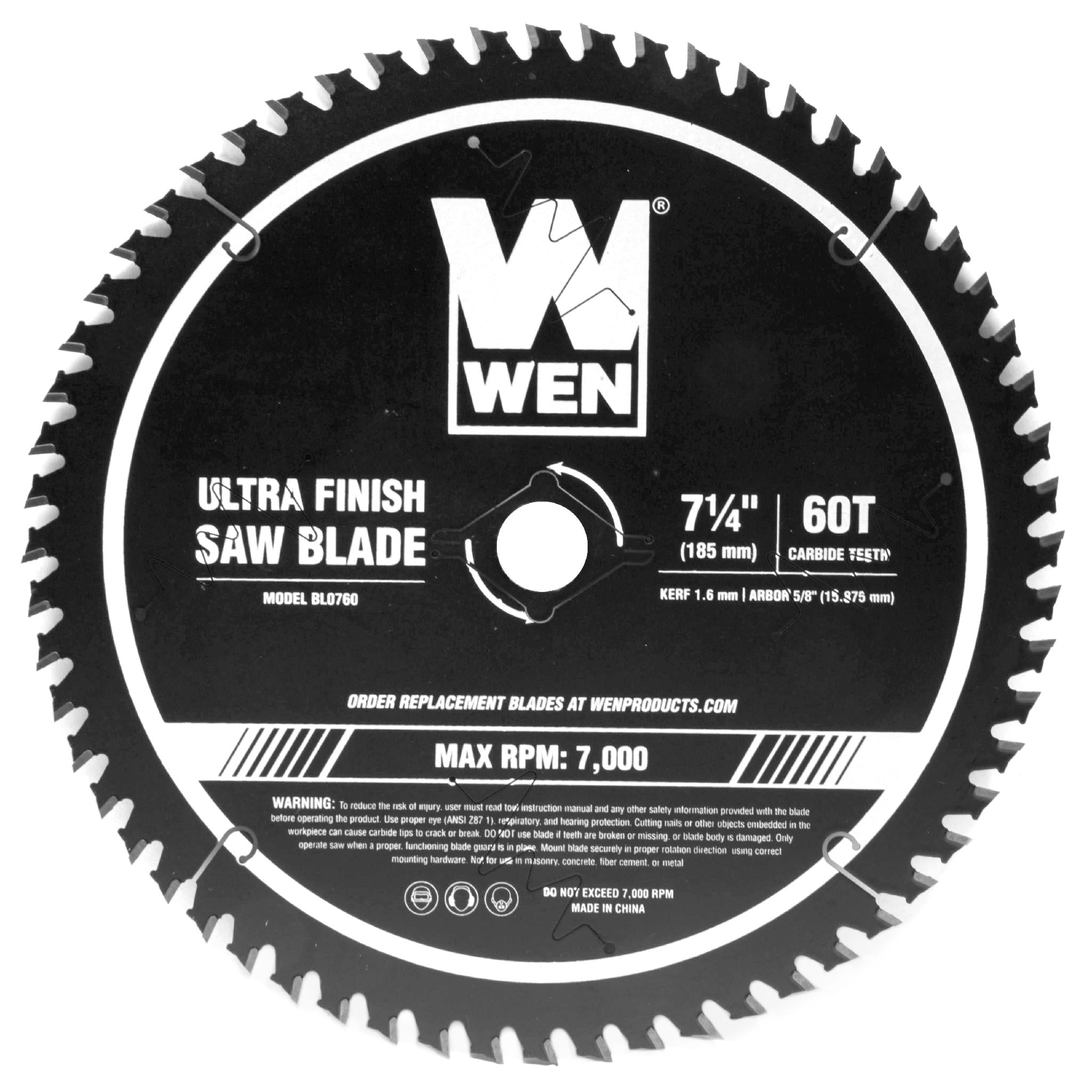 WEN BL0760 7.25-Inch 60-Tooth Carbide Tipped Circular Saw Blade - Ultra Fine Finish with Cool Cut Coating | Professional Woodworking & DIY Projects