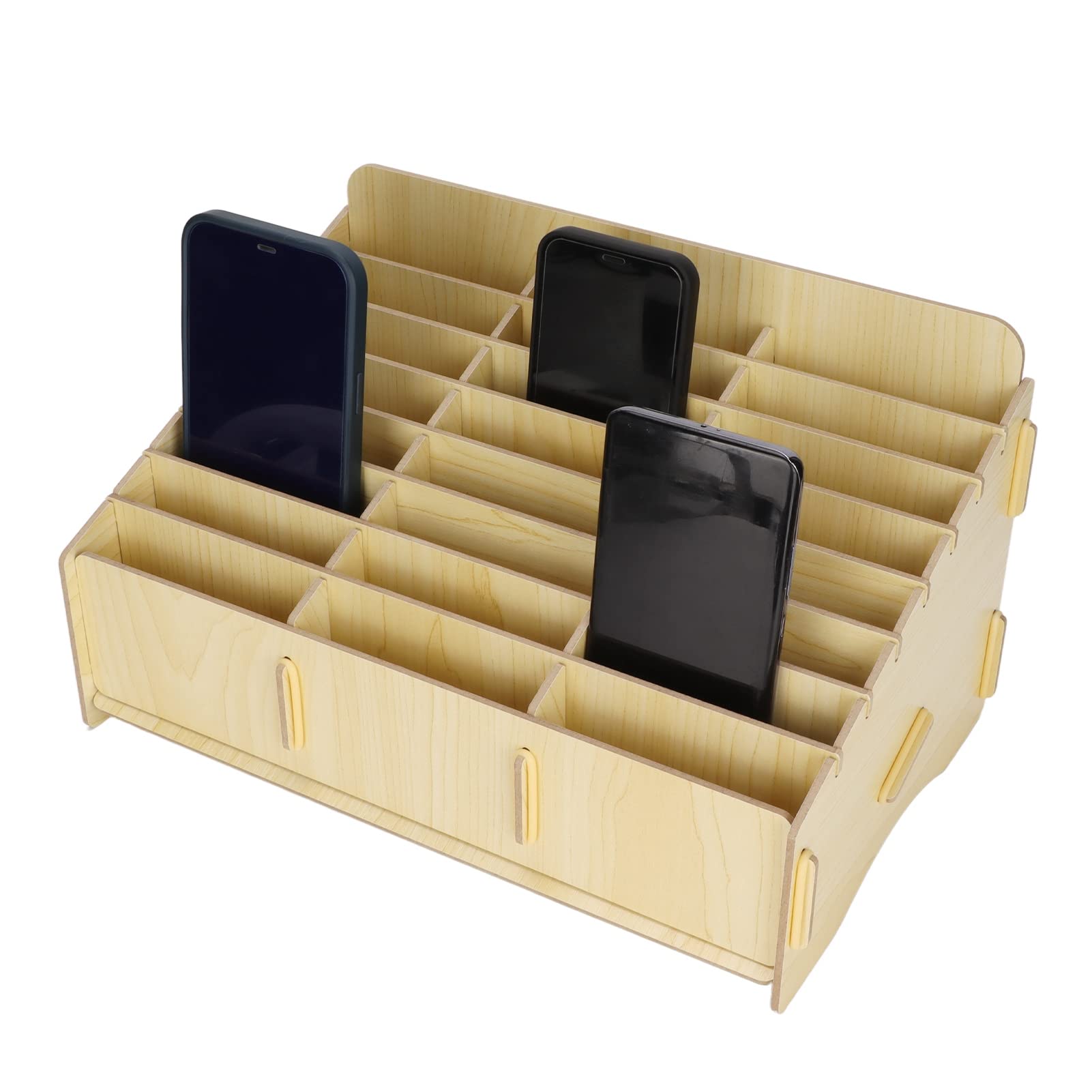 PUSOKEI 24-Grid Wooden Cell Phone Holder for Classroom & Office - U-Shaped Foot Design, Desktop Organizer for Phones & TV Remotes - Perfect for Teachers, Students & Workspaces