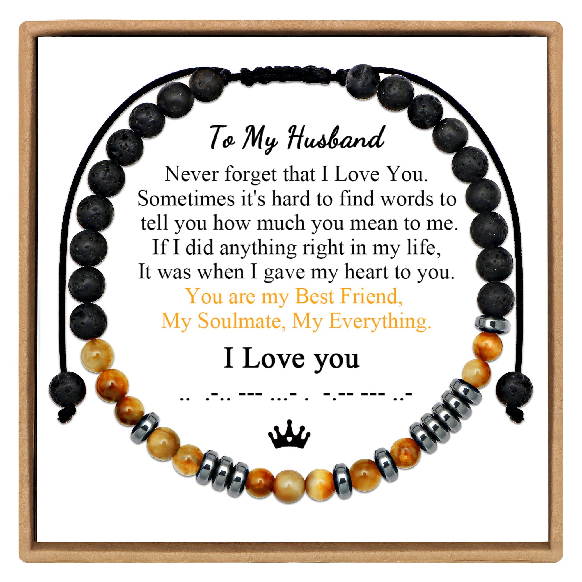 Tigers Eye Morse Code Bracelet - Anniversary Gift for Husband - Perfect for Birthdays & Valentine's Day