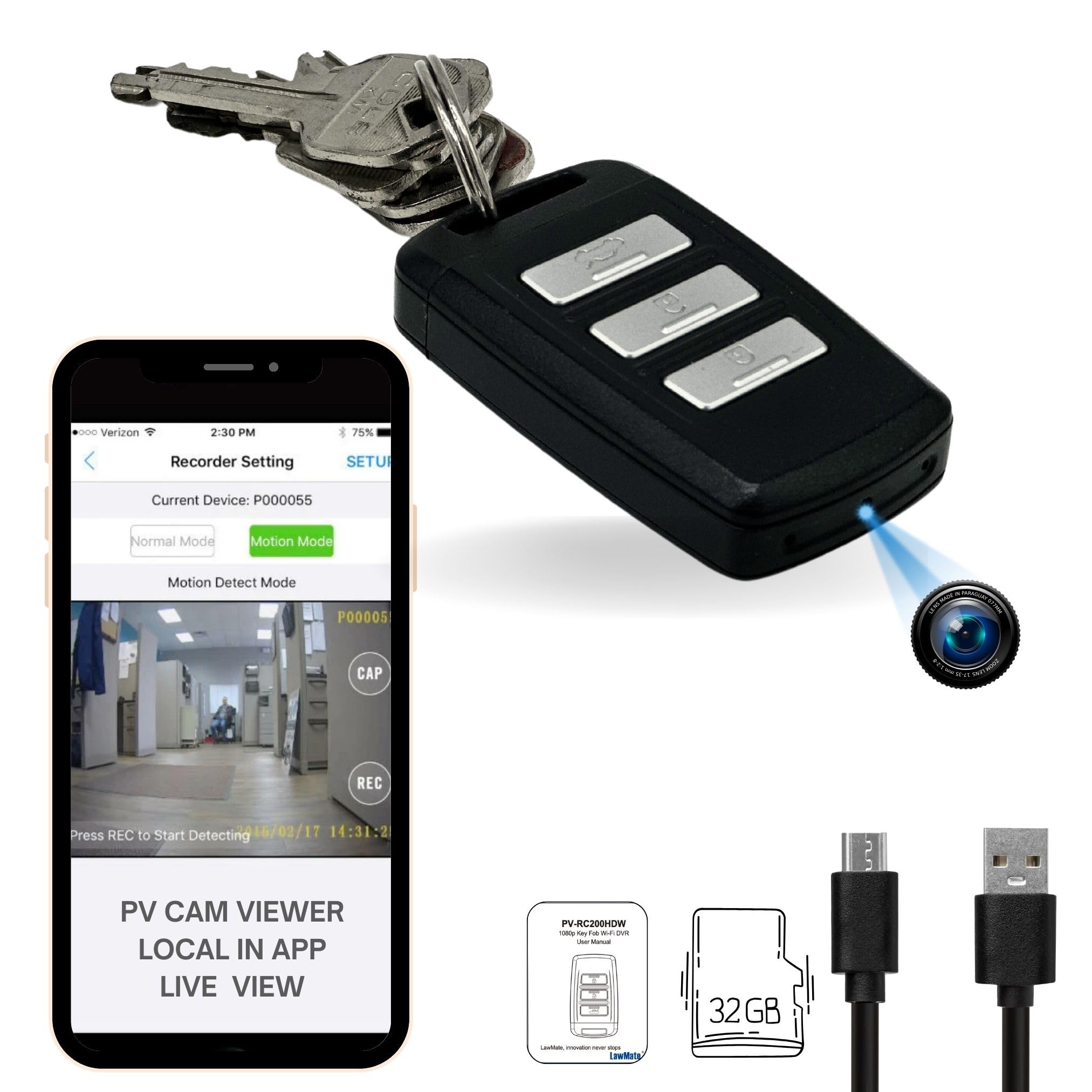 Lawmate PV-RC200HDW WiFi Keychain Spy Camera - 1080P HD Mini Hidden Camera with Remote Viewing | Perfect for Covert Surveillance, Home Security & Nanny Monitoring