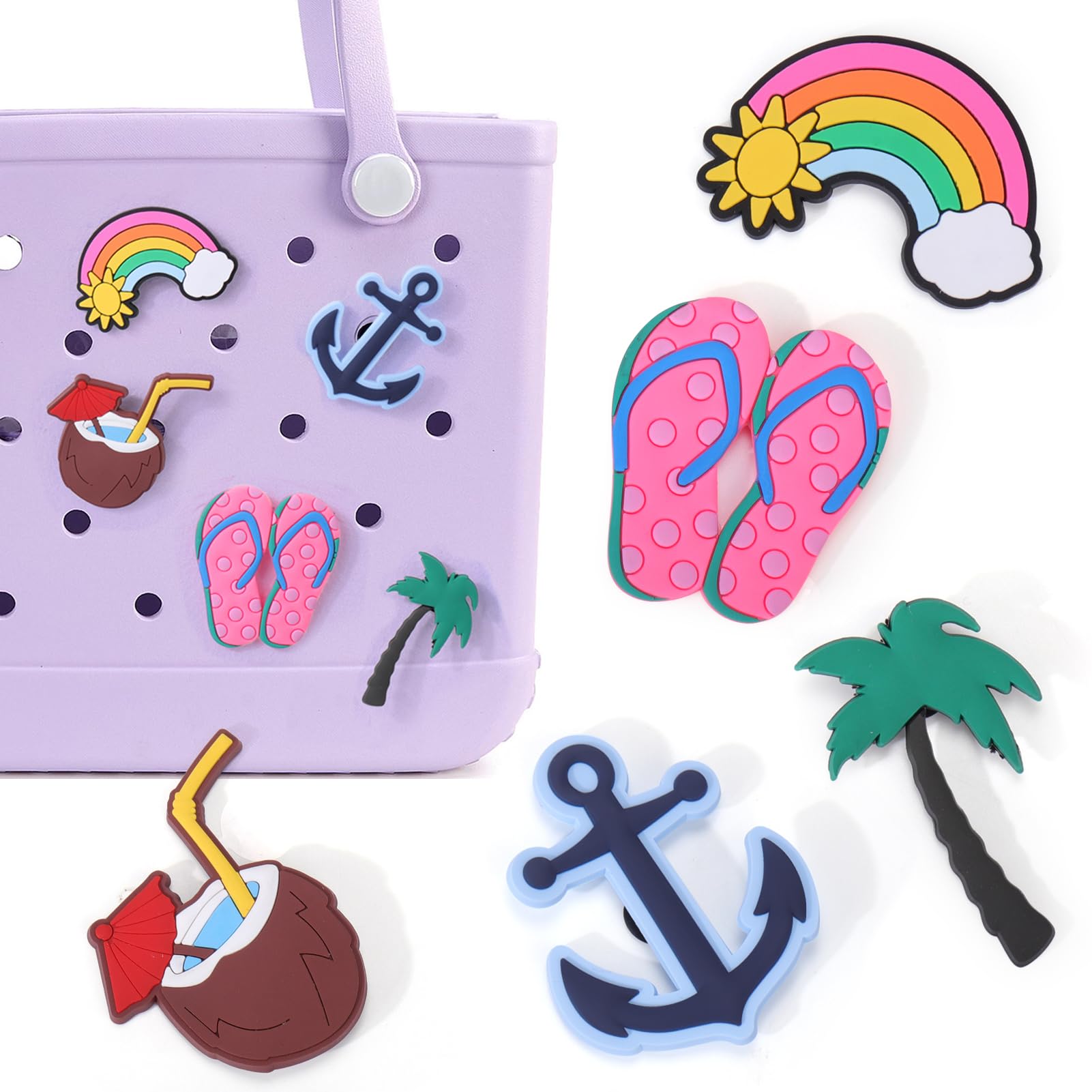 BABORUI 5Pcs Hawaiian Style Bogg Bag Charms - Cute Accessories for Bogg Bags & Simply Southern Totes (All Sizes) - Perfect for Beach, Pool & Summer Vacations