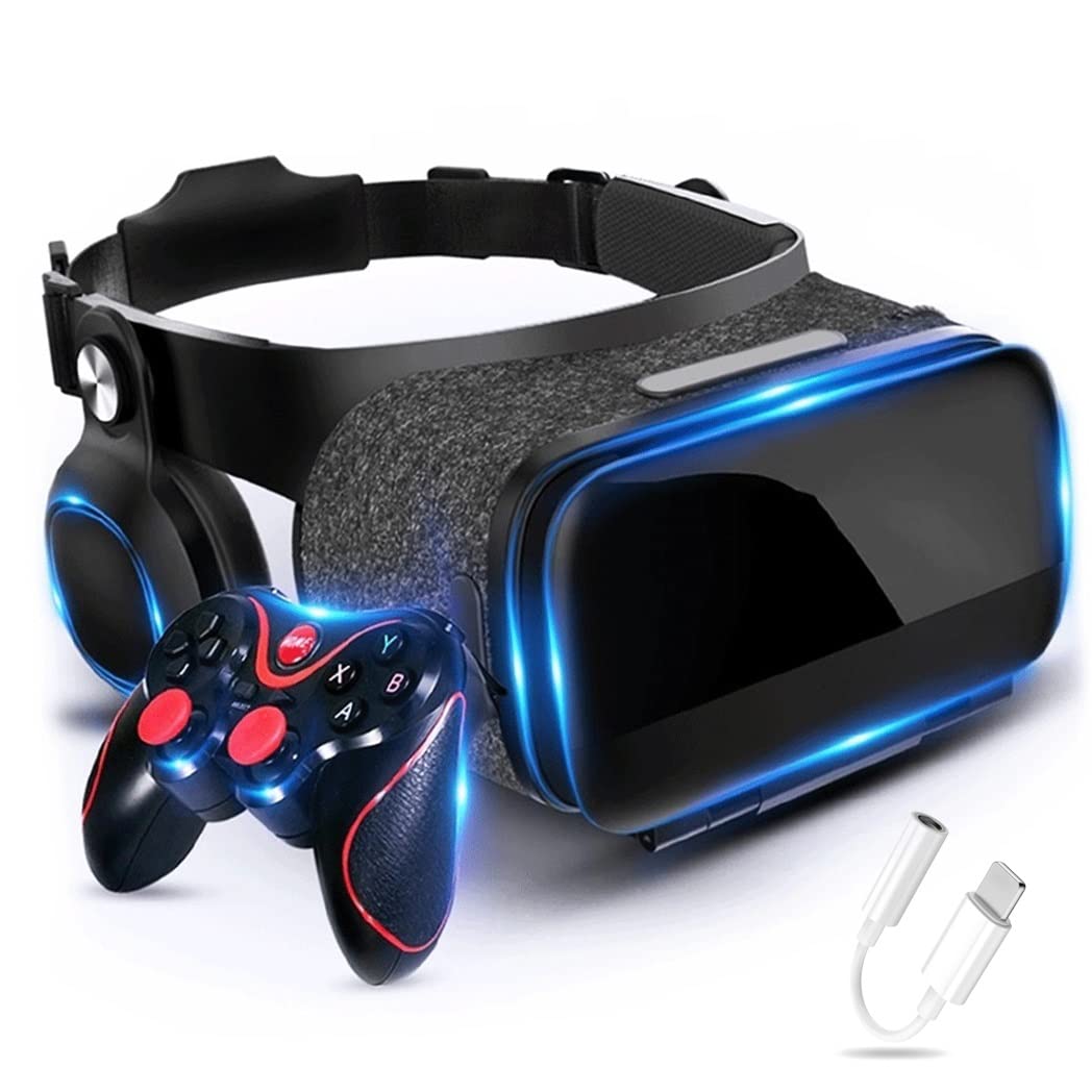 3D VR Headset with Bluetooth Controller - Compatible with iPhone 13 Pro Max/13 Pro/13/12/11, Samsung Galaxy S21, Huawei & Xiaomi Series - Immersive Virtual Reality Gaming & Movie Experience for Smartphones