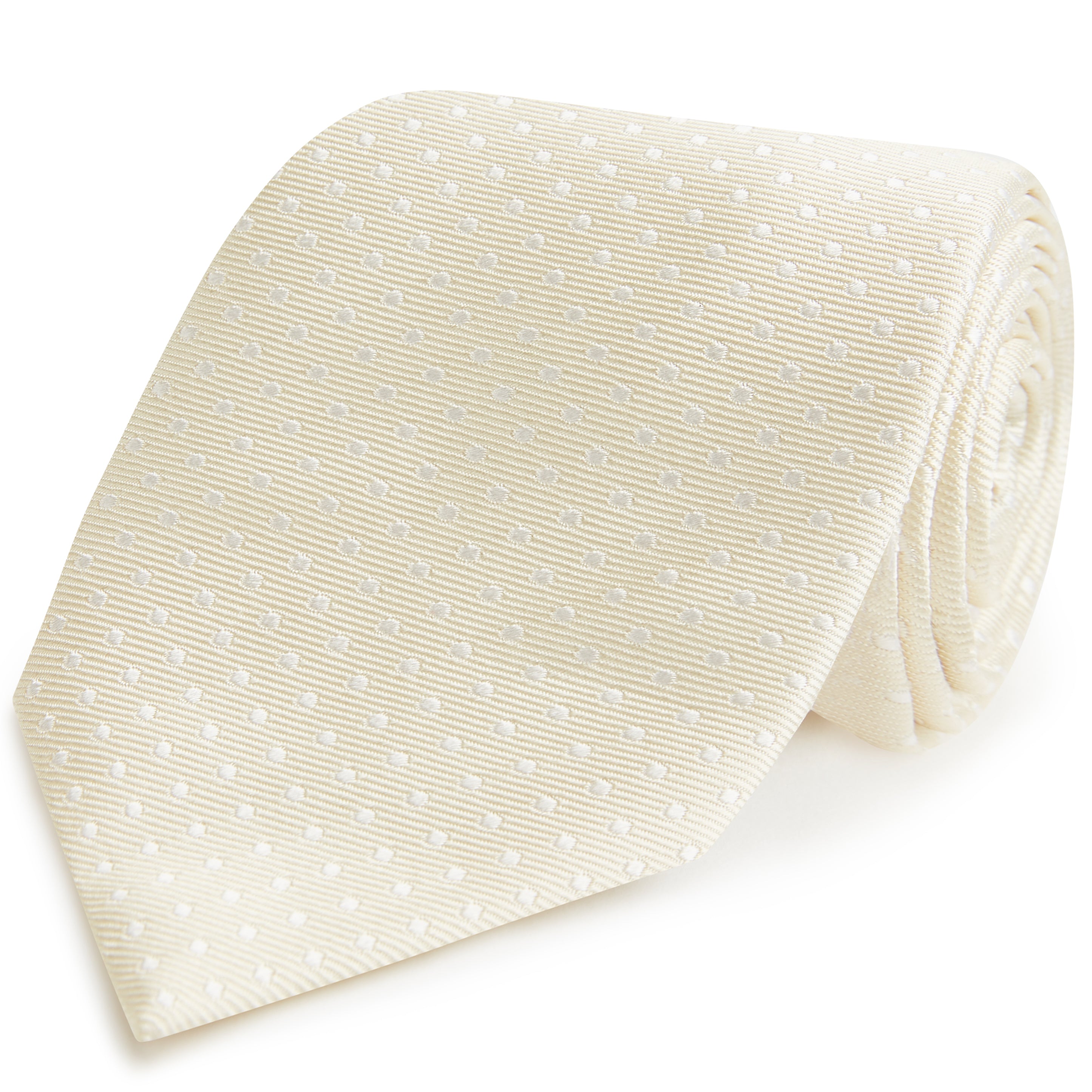Elegant Ivory and White Small Spot Woven Silk Tie for Men - Perfect for Weddings, Business Meetings & Formal Occasions