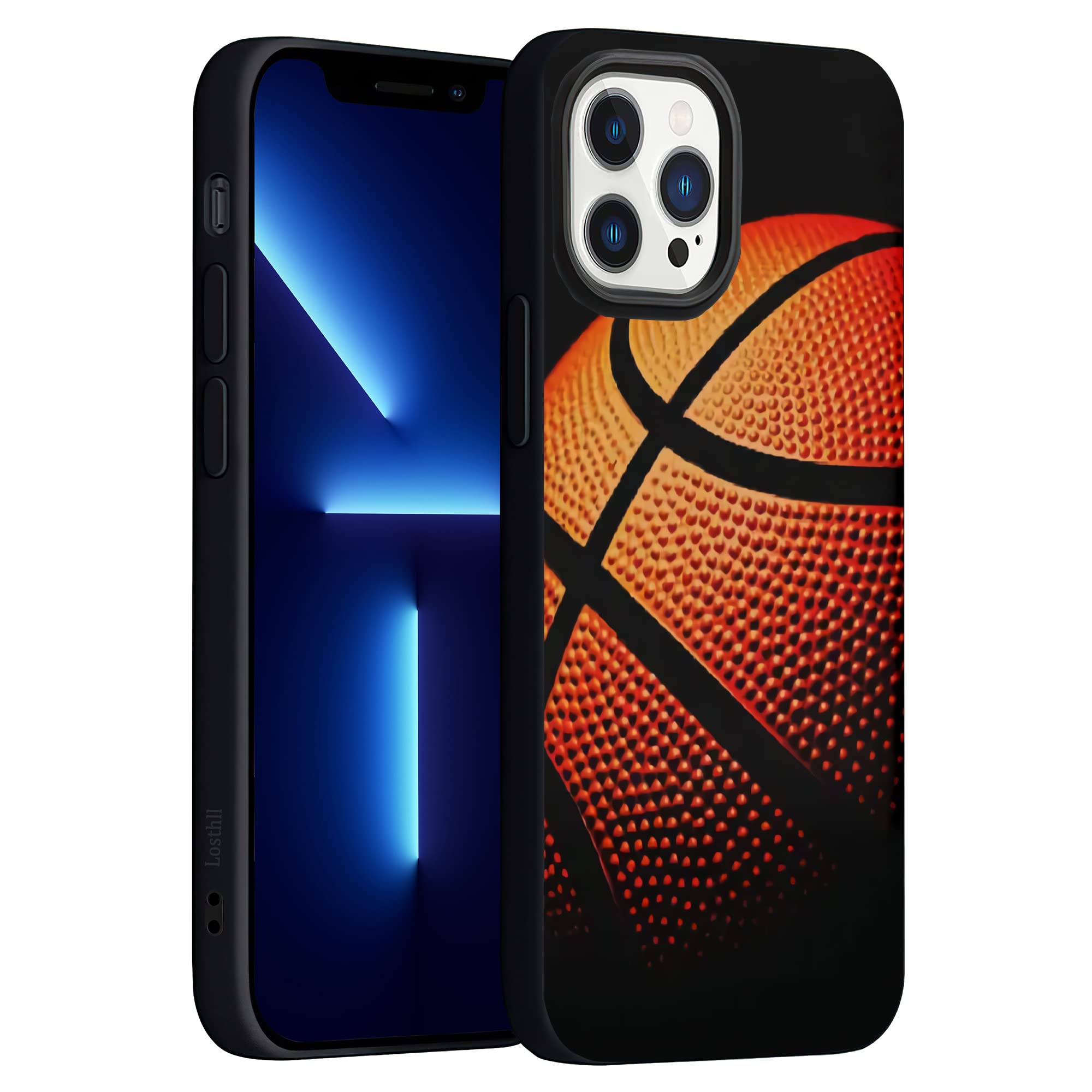 Losthll iPhone 13 Pro Max Case (6.7 inch) - Shockproof Liquid Silicone Gel Rubber Phone Cover | Full Body Protection | Soft Basketball Design | Perfect for Sports, Gym & Outdoor Activities