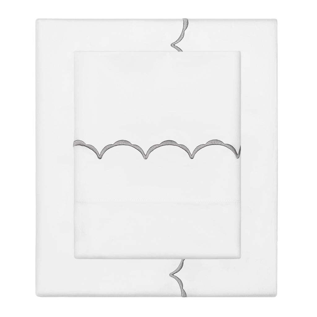 Luxury Grey Wavelet Embroidered Queen Sheet Set - 100% Cotton Bedding with Deep Pockets for Hotel Style Comfort - Perfect for Master Bedroom, Guest Room & Airbnb