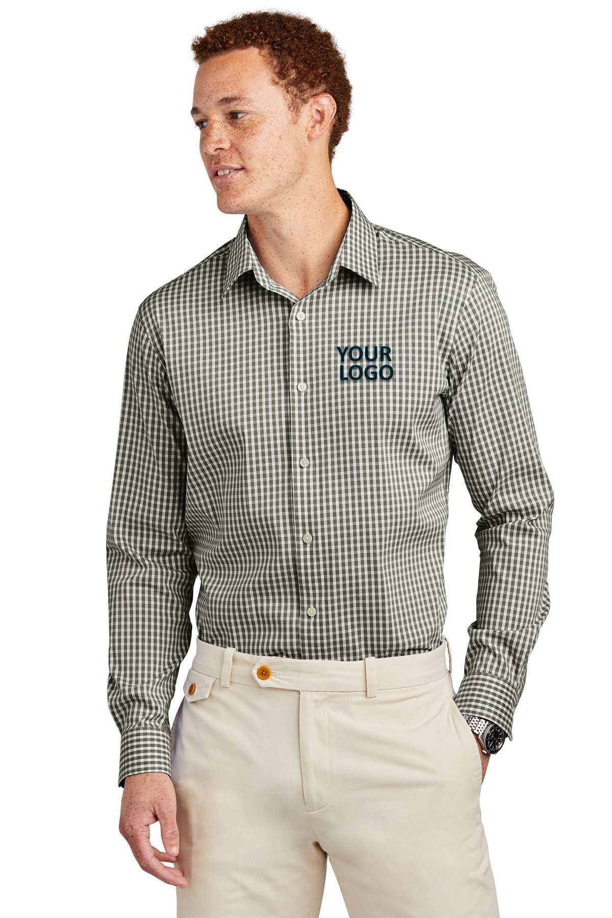 Brooks Brothers Men's Tech Stretch Patterned Dress Shirt - Deep Black Check Plaid - Comfortable Office & Business Casual Wear