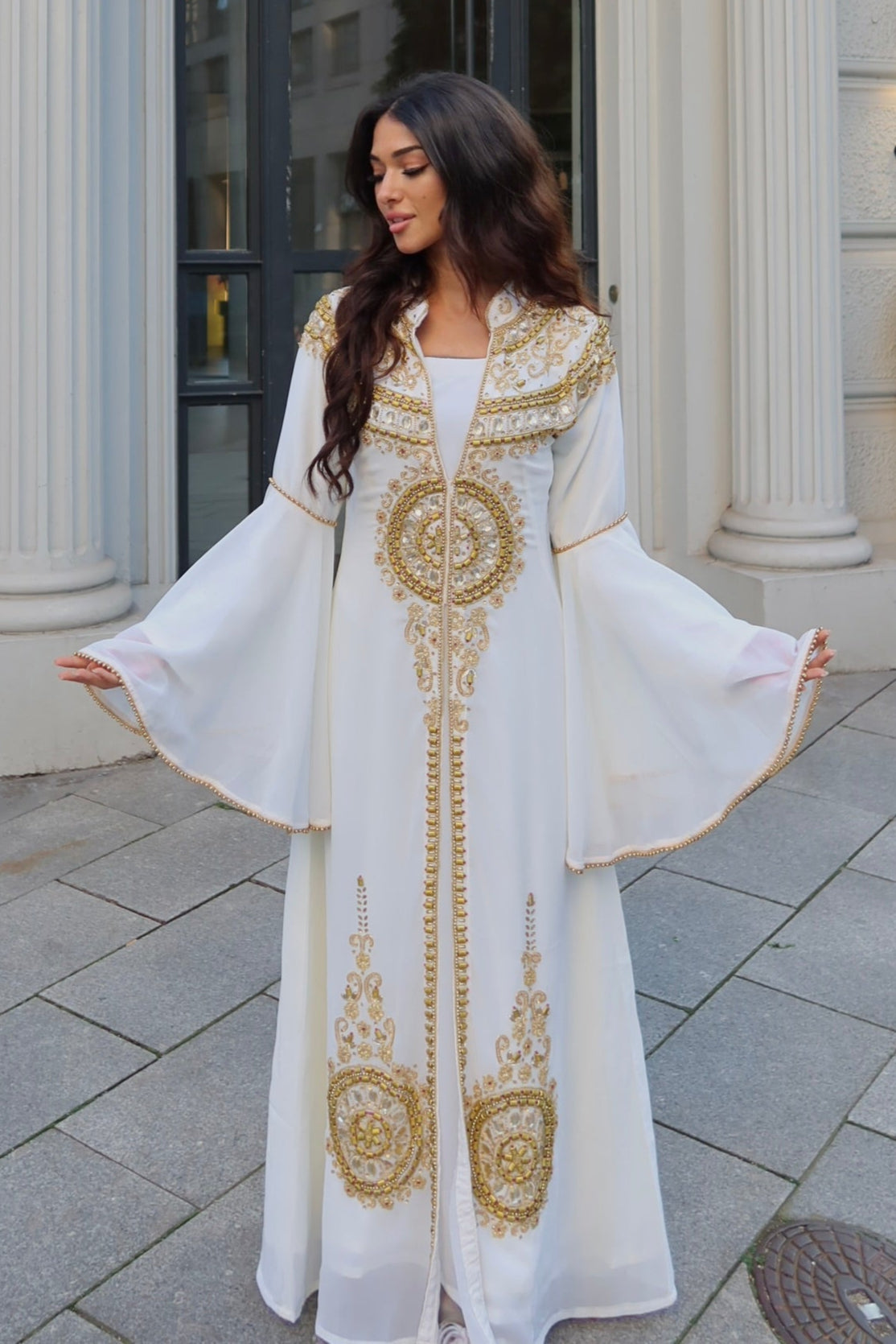 Embroidered Caftan Dress for Women - Elegant Cocktail Party Gown with Floral Design - Perfect for Evening Parties, Weddings & Special Occasions