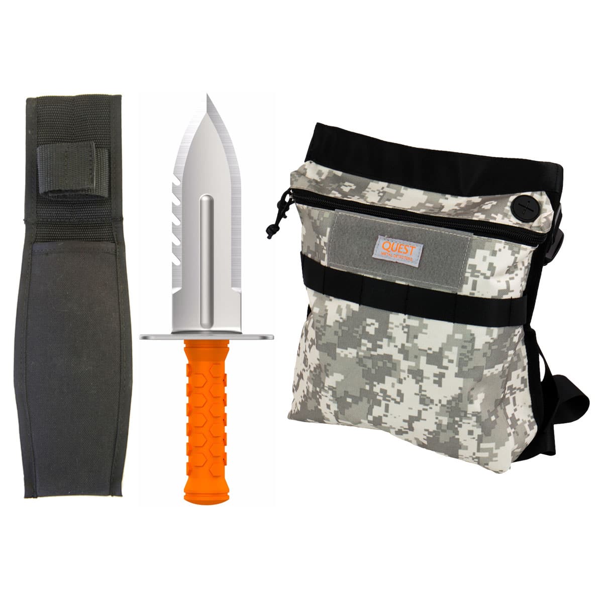 Quest Diamond Digger Tool with Left Side Serrated Blade & Camo Pouch - Perfect for Gem Hunting, Metal Detecting and Outdoor Adventures