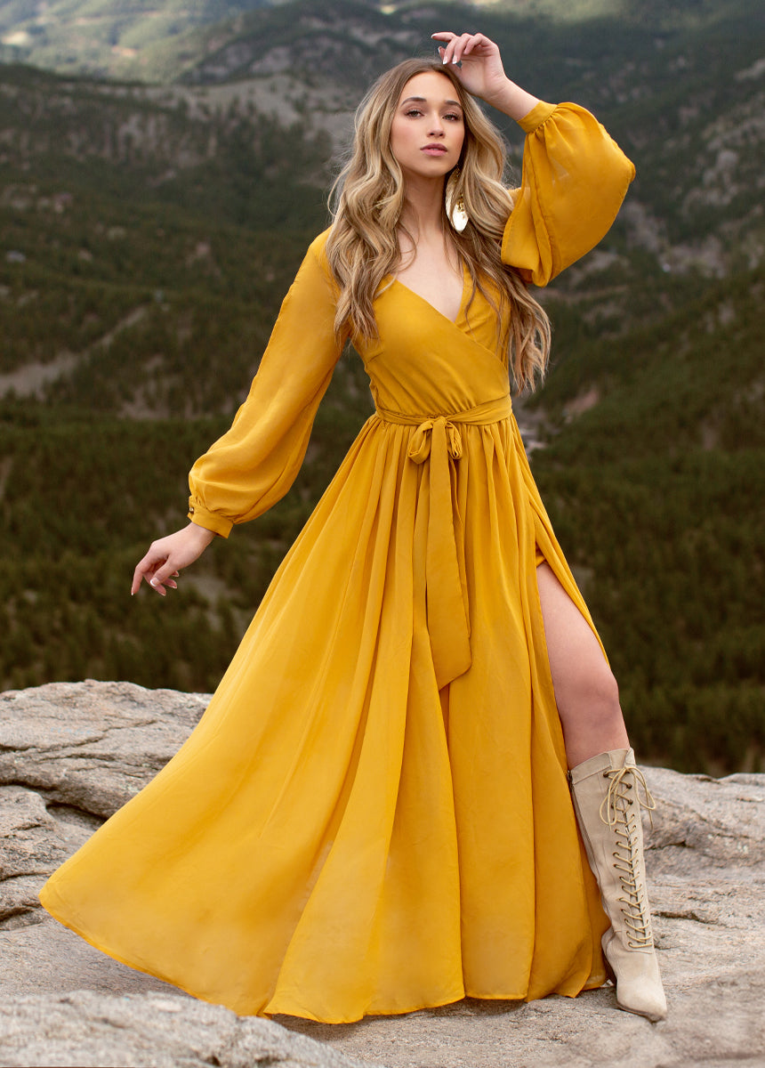 Aniya Mustard Yellow Dress for Women | Flowy Midi Dress with Pockets | Perfect for Casual Outings, Date Nights & Summer Vacations