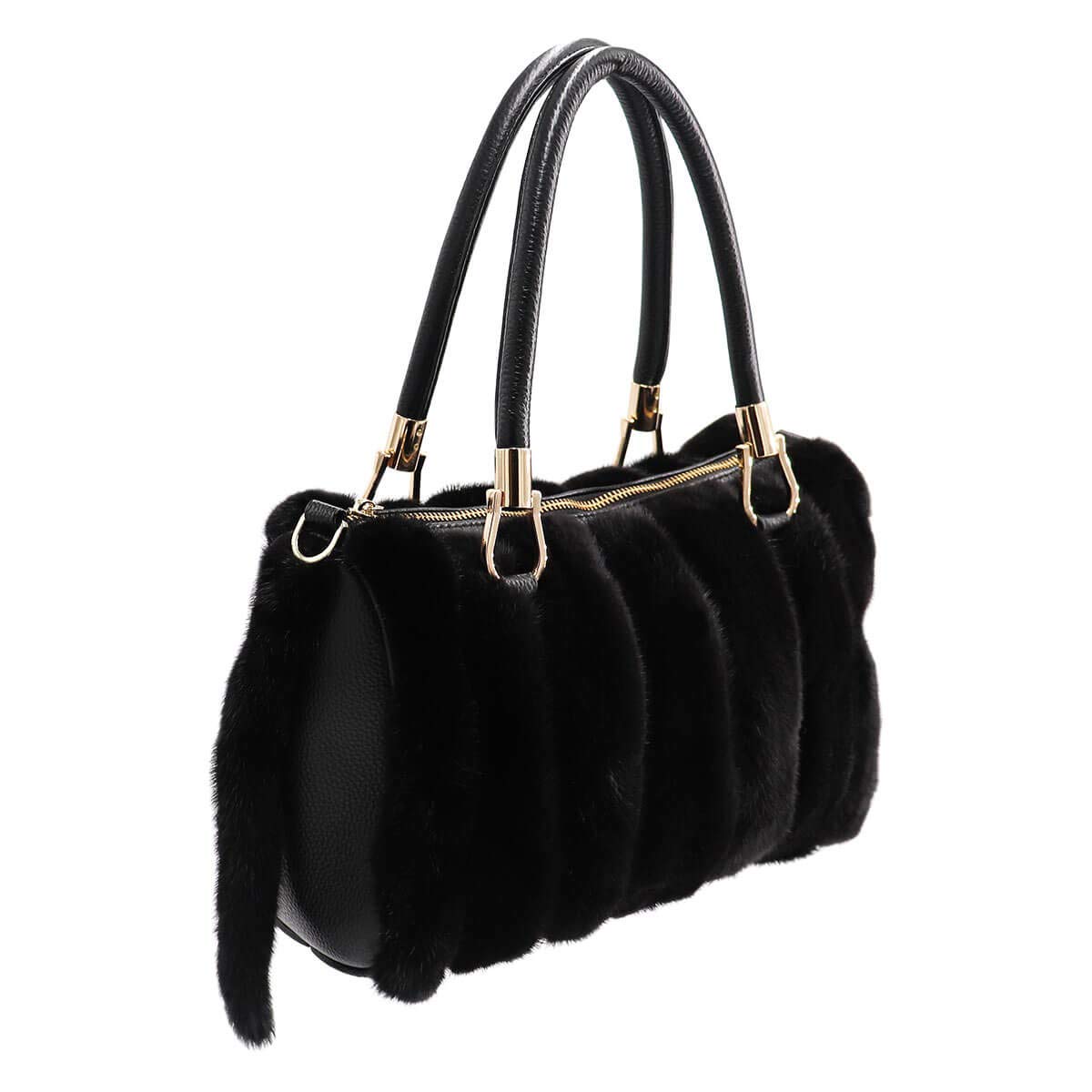 Surell Luxurious Mink Fur Handbag with Tails - Fashionable Women's Purse Gift - Exquisite Zipper Closure Designer Bag - Elegant Evening Clutch for Parties, Weddings & Special Occasions